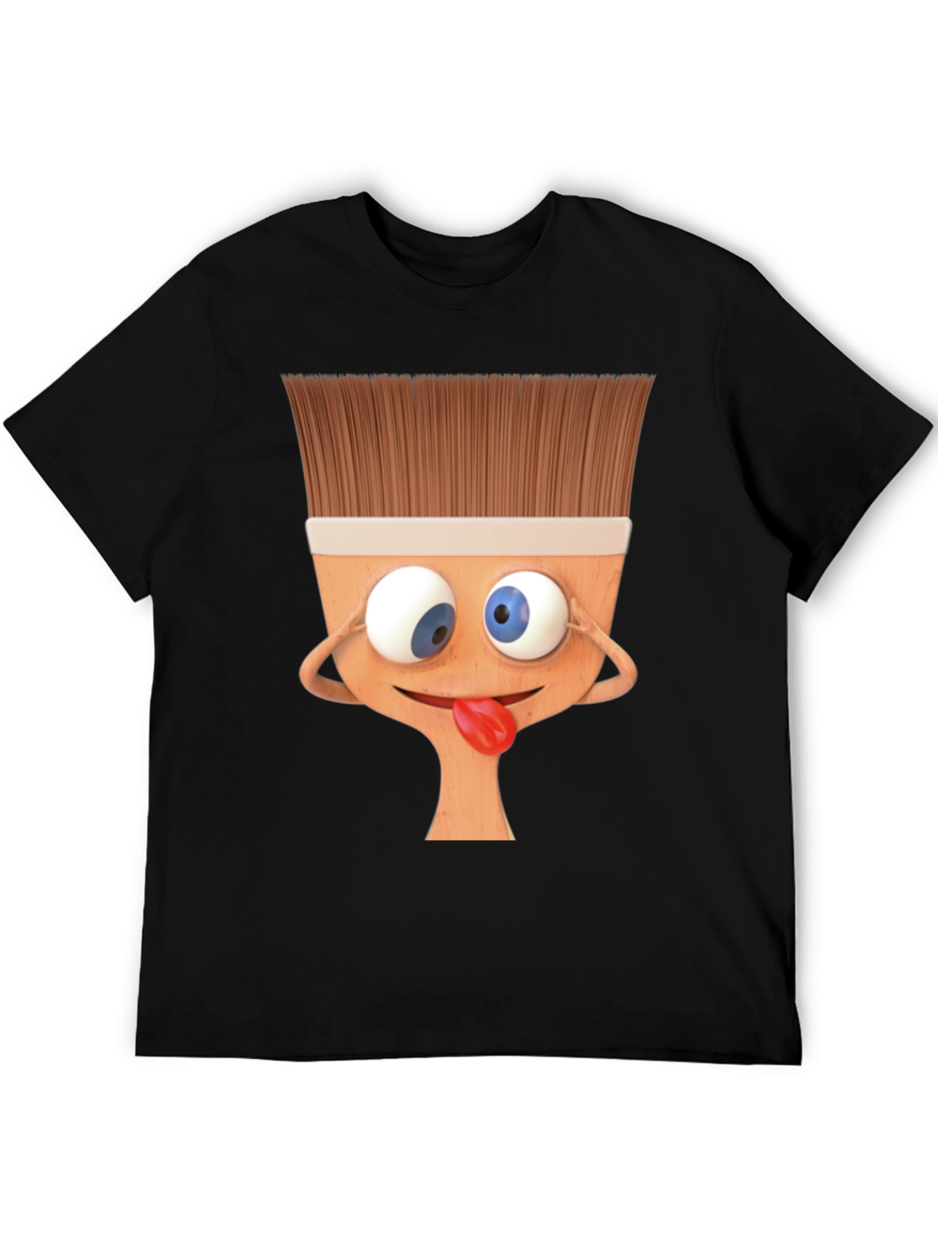 Funny Paintbrush Cartoon Black T-Shirt