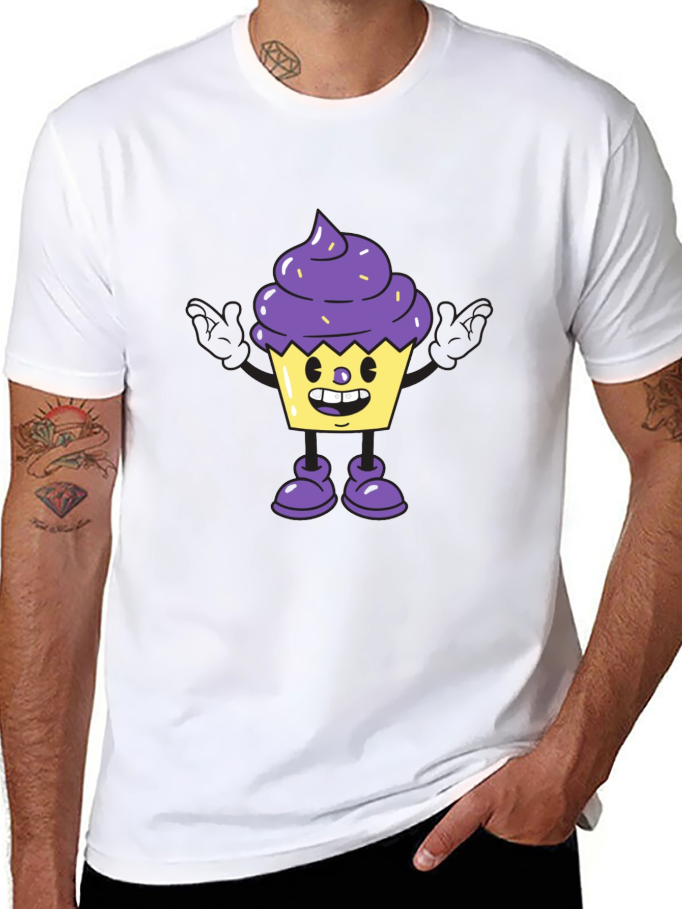 Cartoon Cupcake Graphic Tee - Black