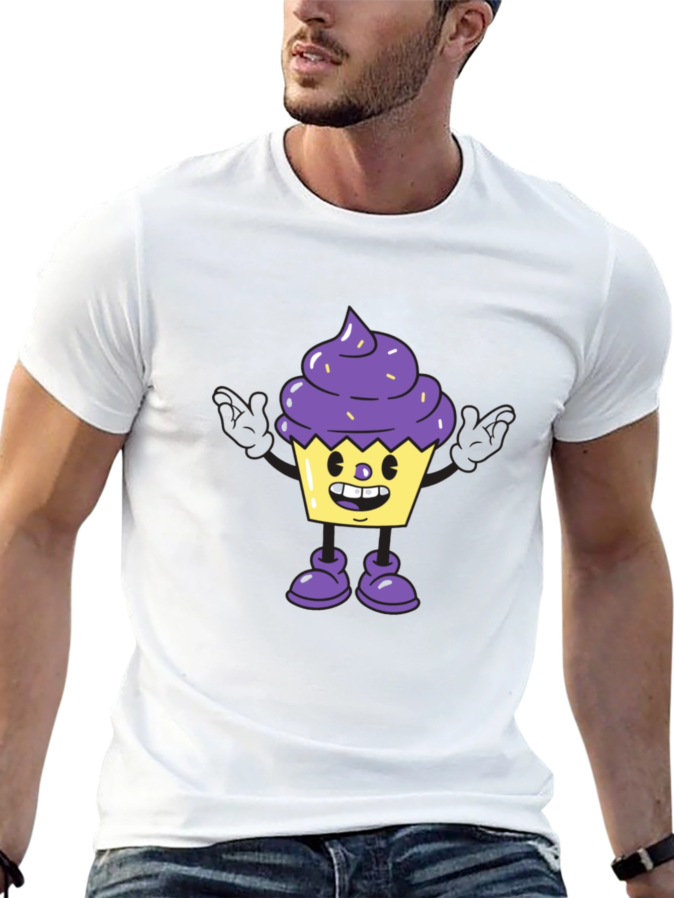 Cartoon Cupcake Graphic Tee - Black