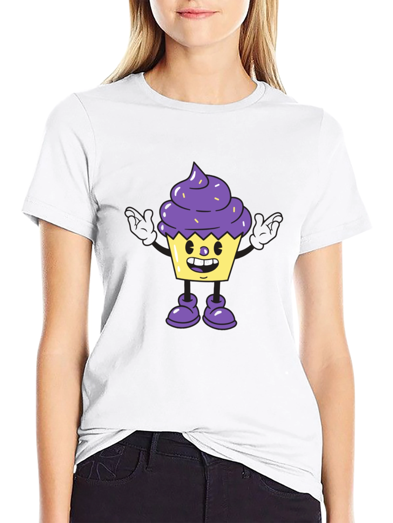 Cartoon Cupcake Graphic Tee - Black