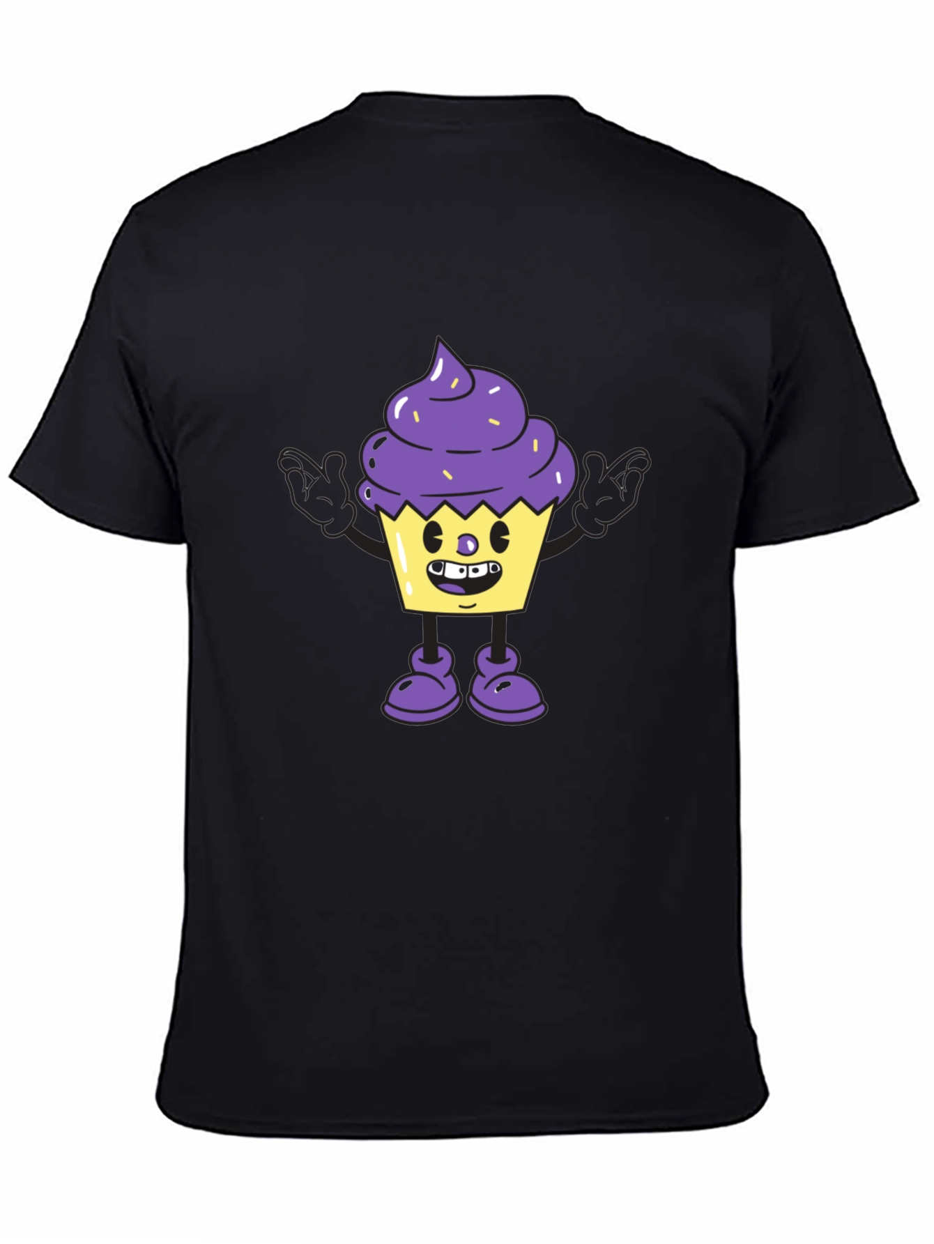 Cartoon Cupcake Graphic Tee - Black