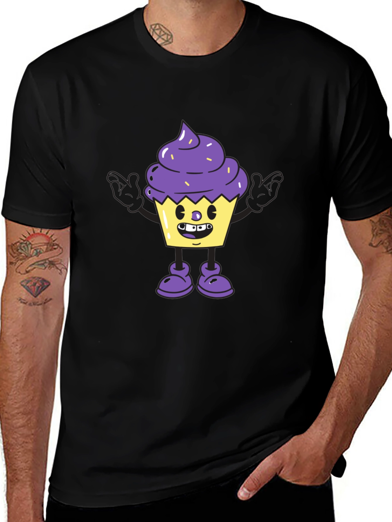 Cartoon Cupcake Graphic Tee - Black