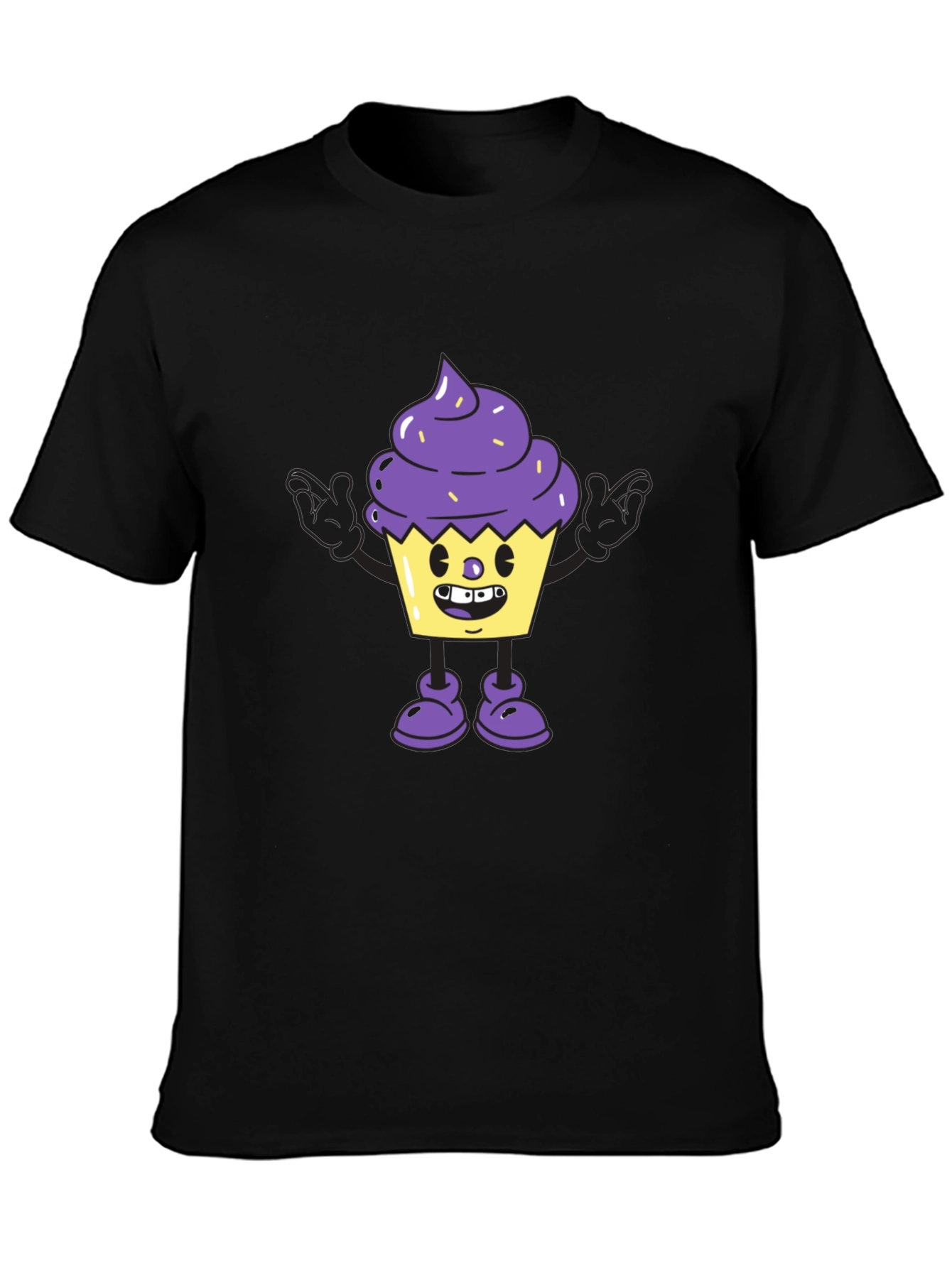 Cartoon Cupcake Graphic Tee - Black