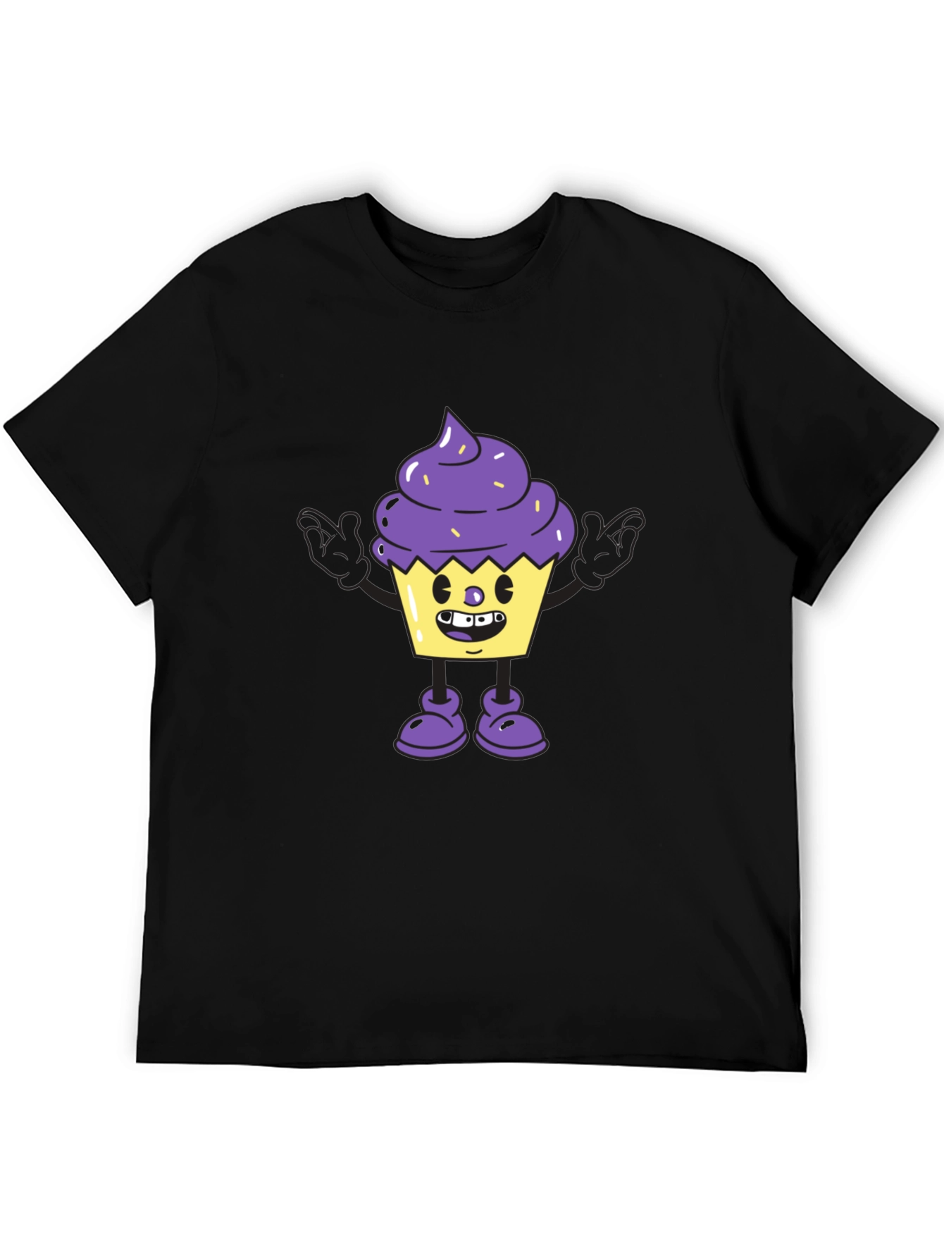 Cartoon Cupcake Graphic Tee - Black