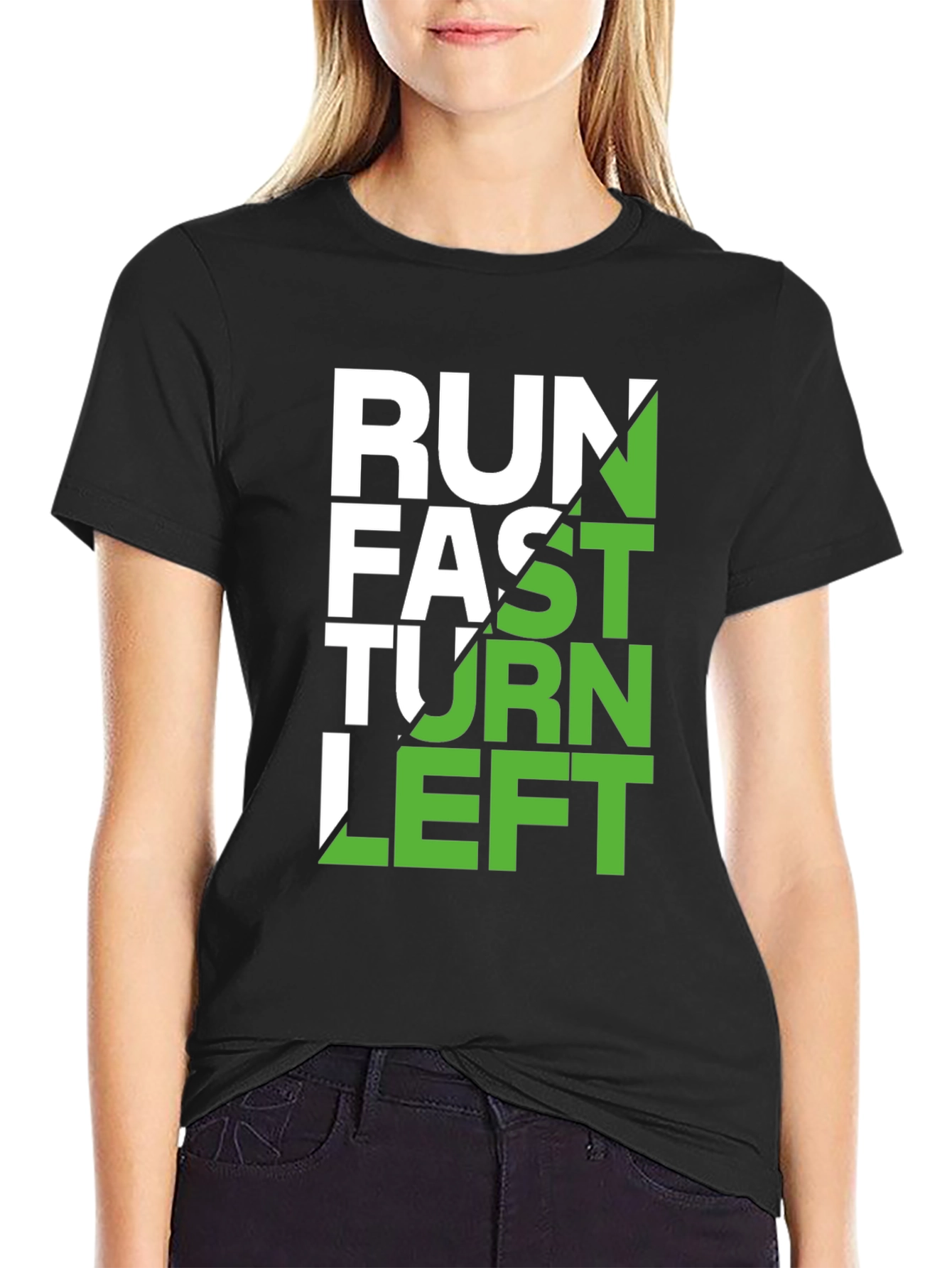 Run Fast Turn Left Graphic Tee - Black