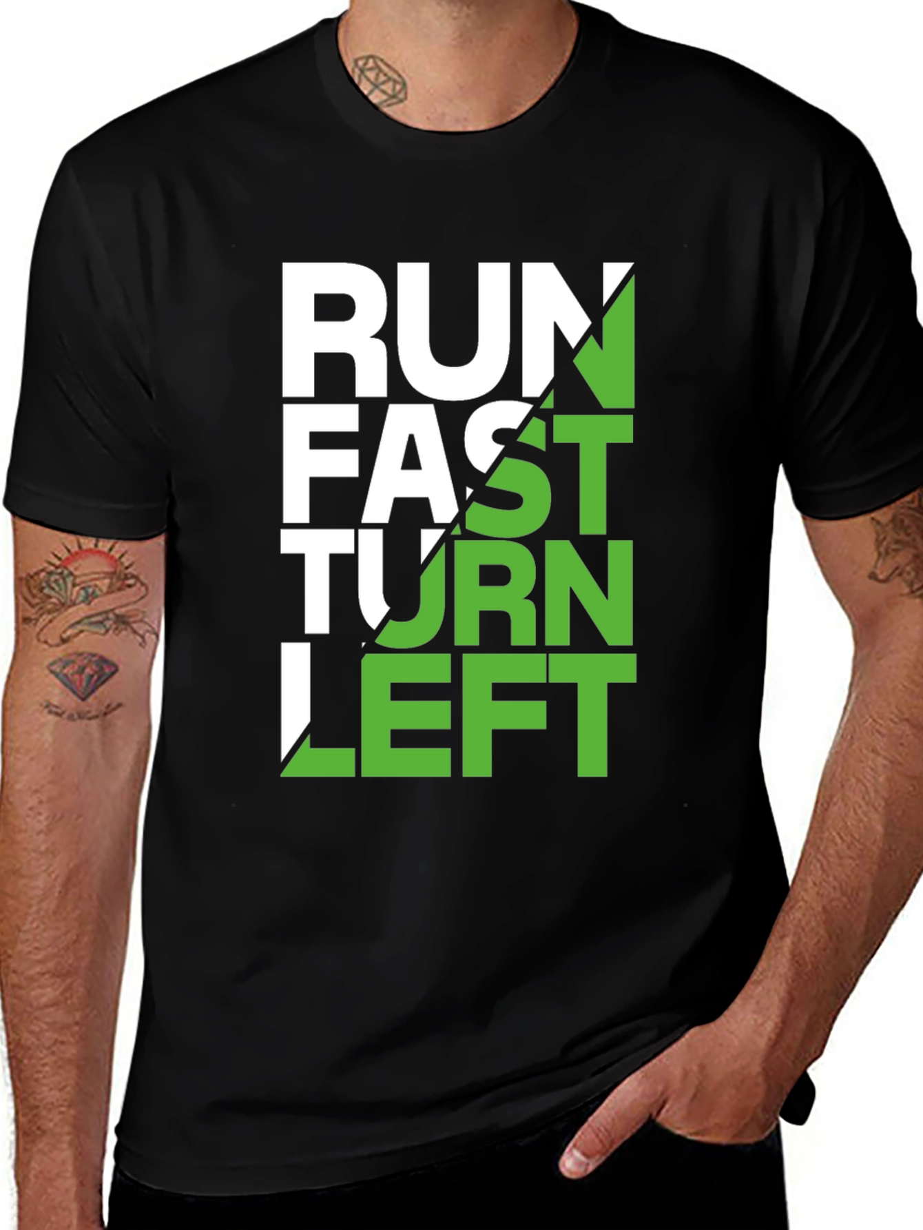 Run Fast Turn Left Graphic Tee - Black
