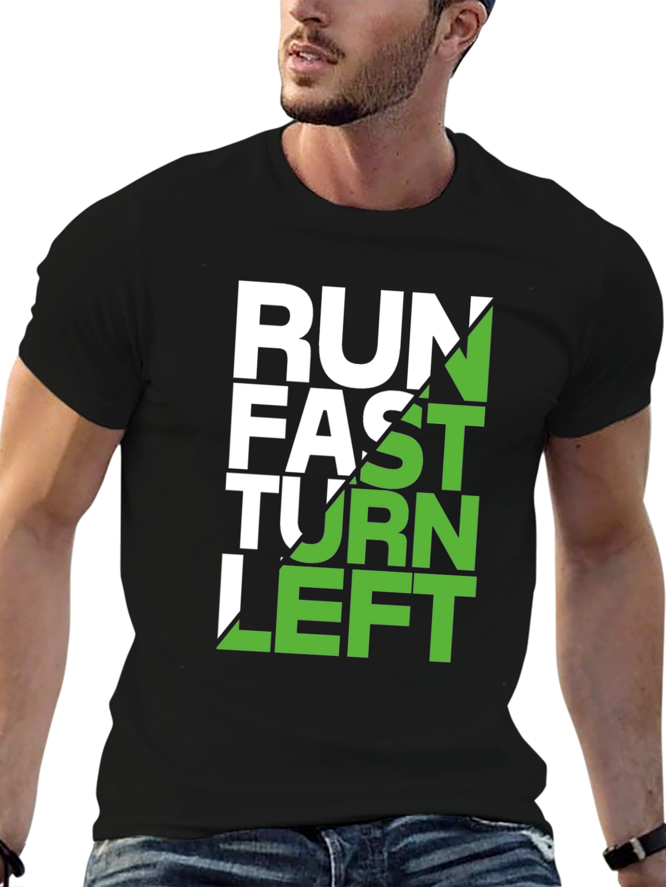 Run Fast Turn Left Graphic Tee - Black