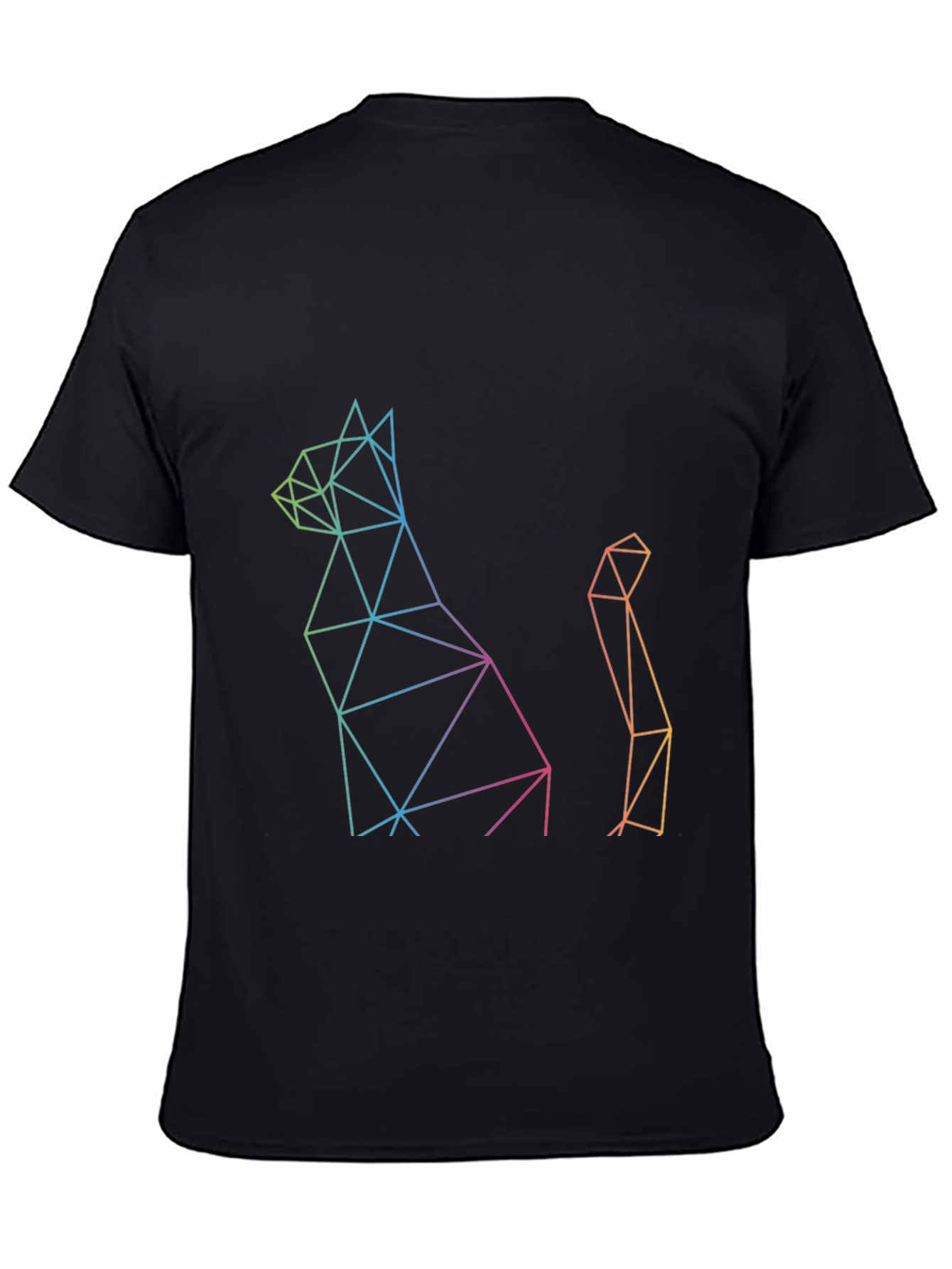 Geometric Cat Print Black T-Shirt