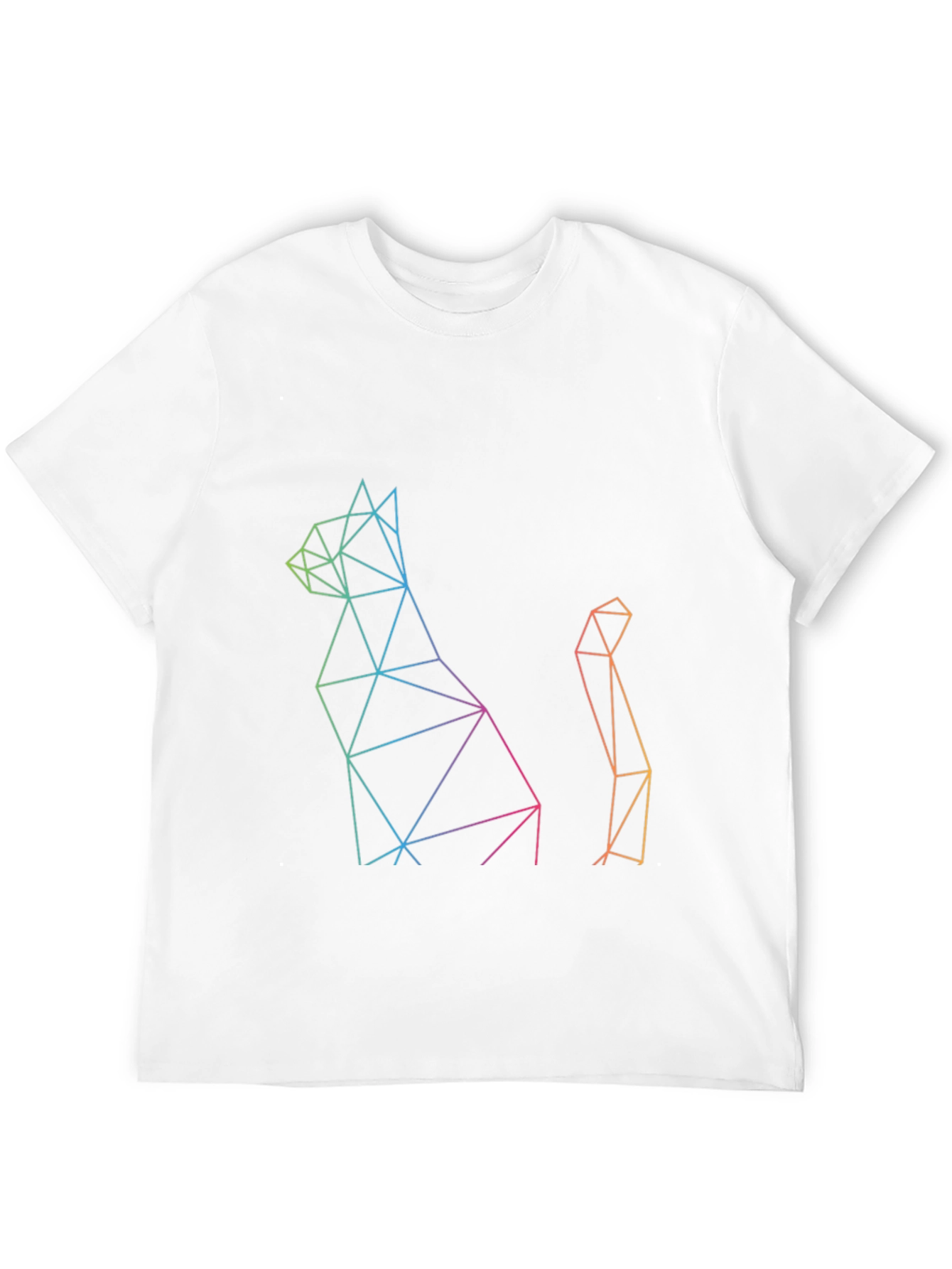 Geometric Cat Print Black T-Shirt
