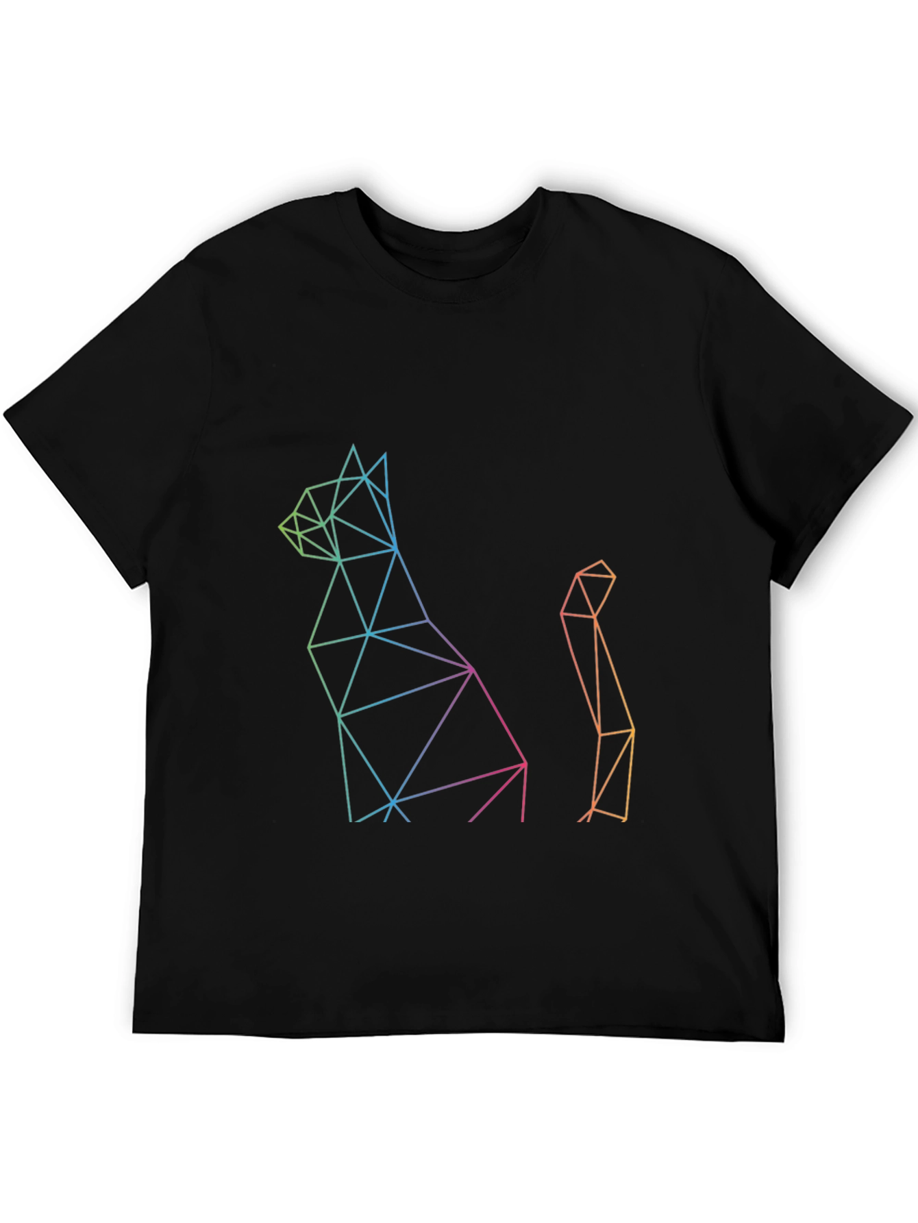 Geometric Cat Print Black T-Shirt