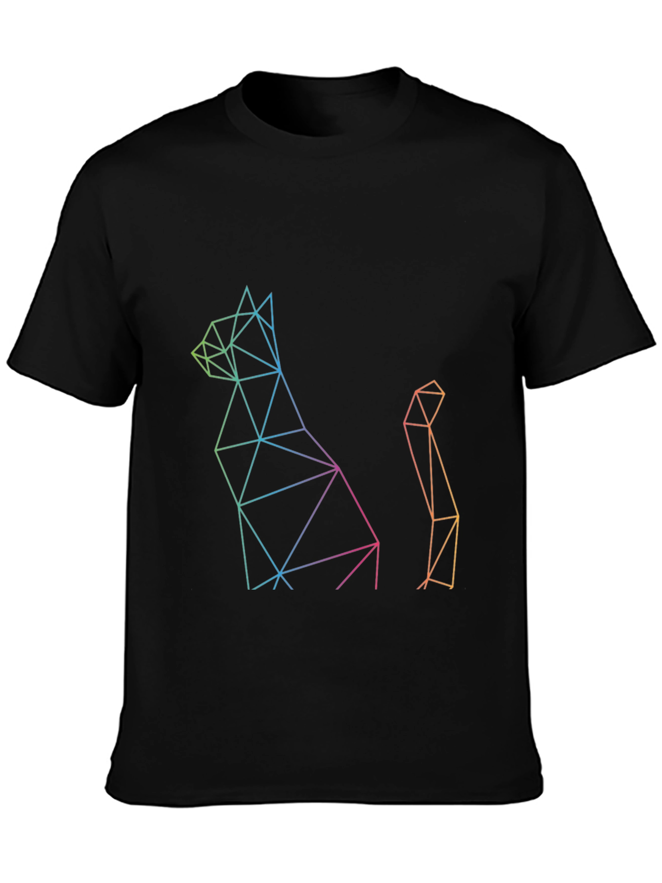 Geometric Cat Print Black T-Shirt