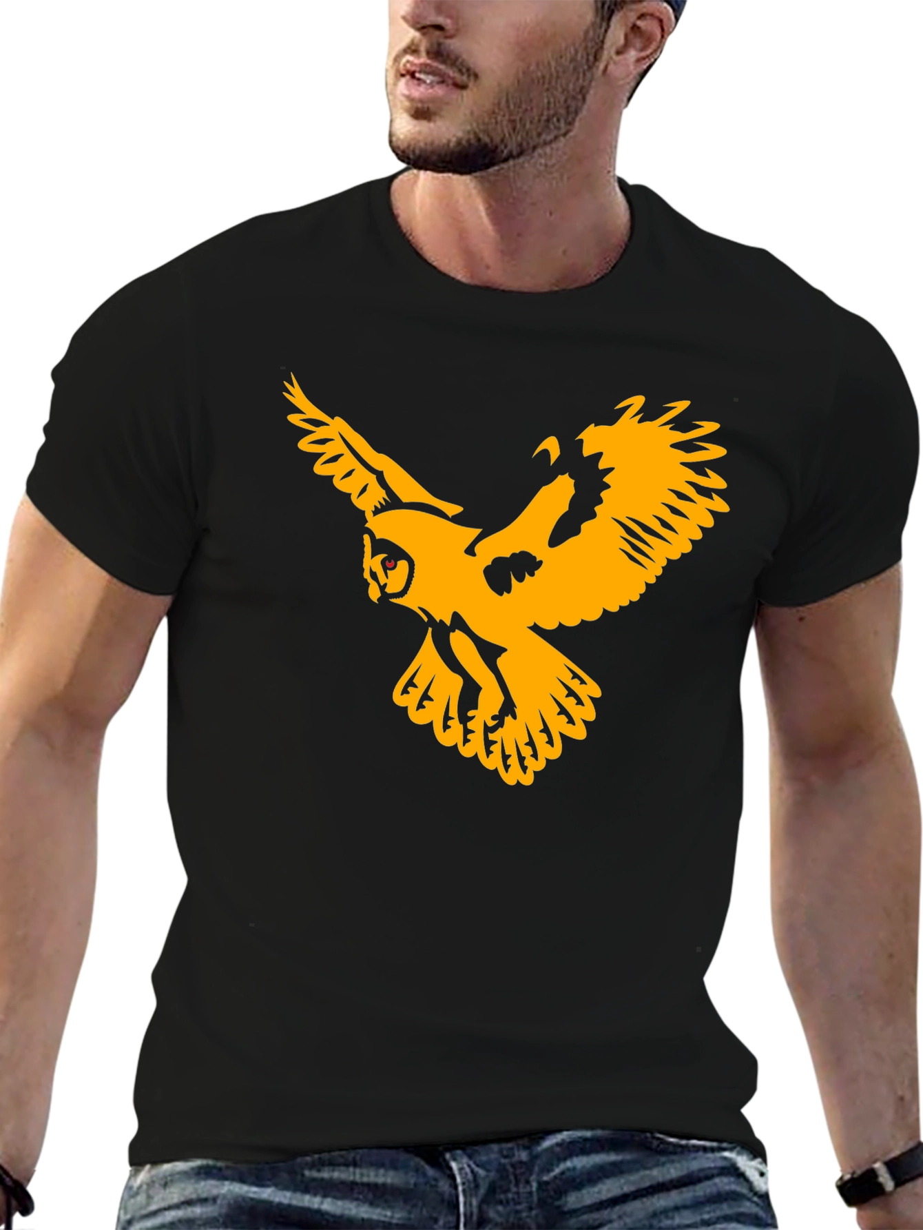 Black T-Shirt with Gold Owl Graphic