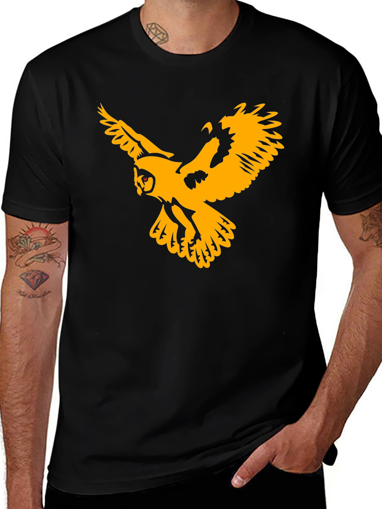 Black T-Shirt with Gold Owl Graphic