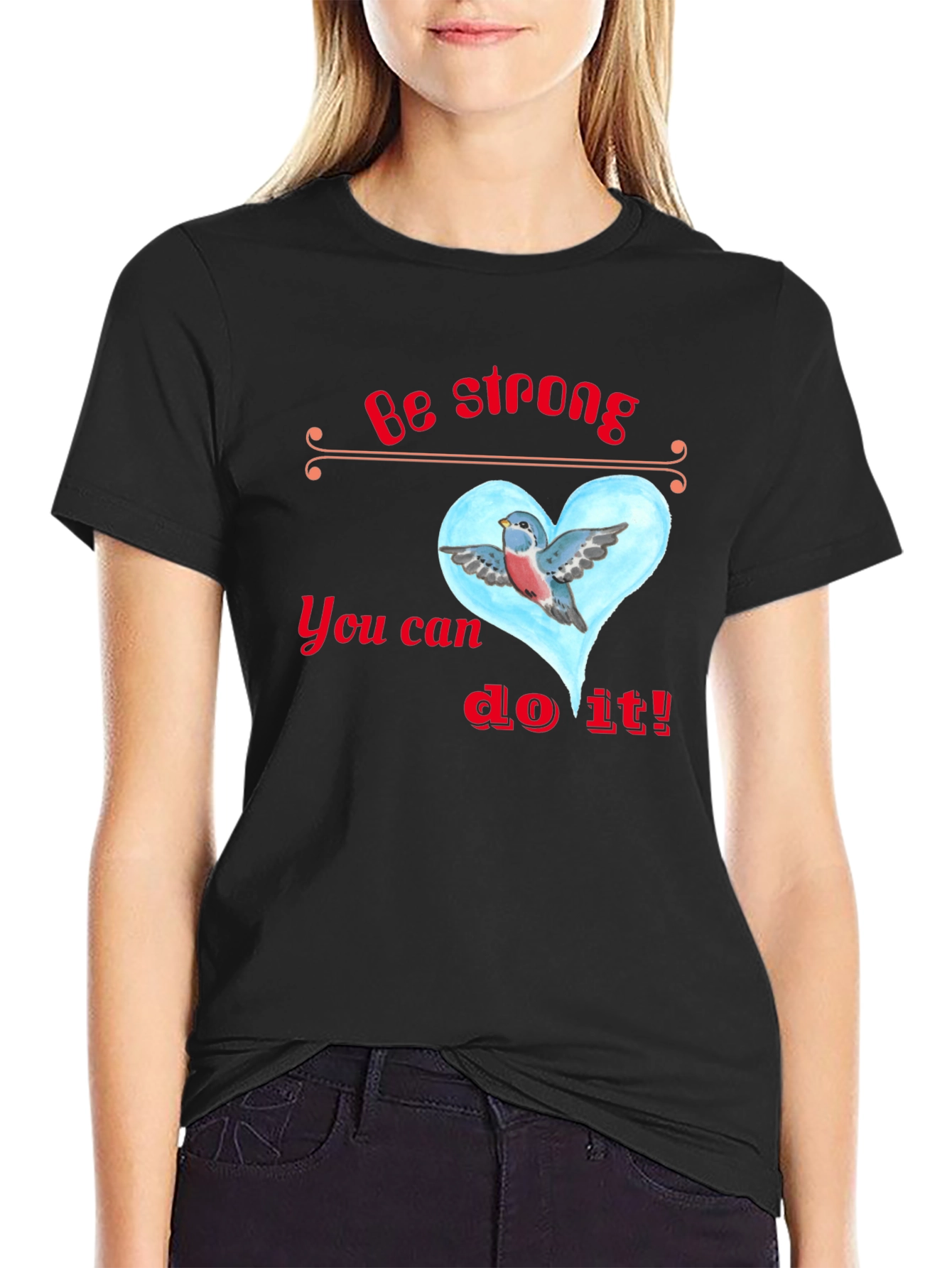 Inspirational Bird Heart Graphic Tee - Be Strong T-Shirt
