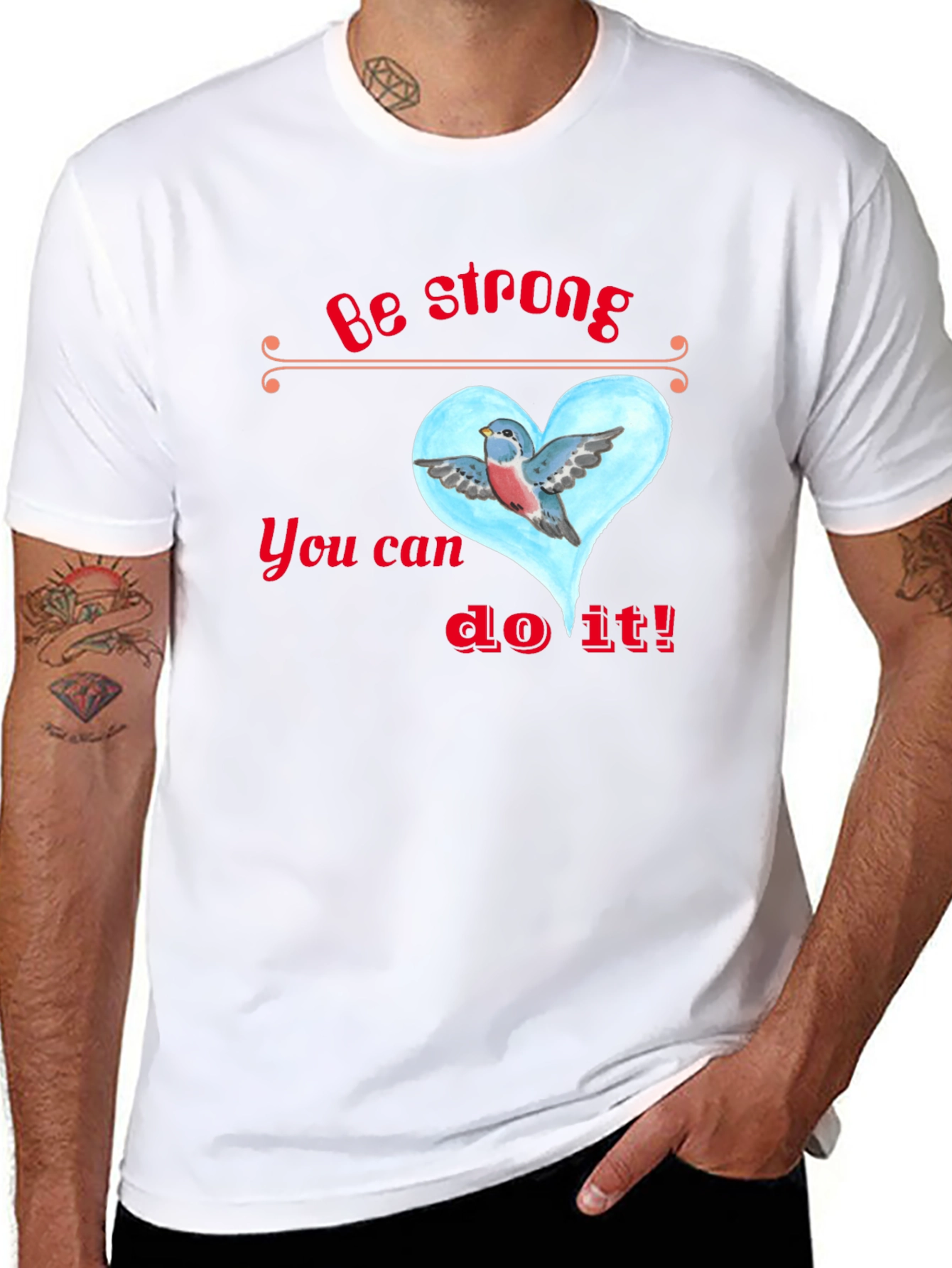 Inspirational Bird Heart Graphic Tee - Be Strong T-Shirt