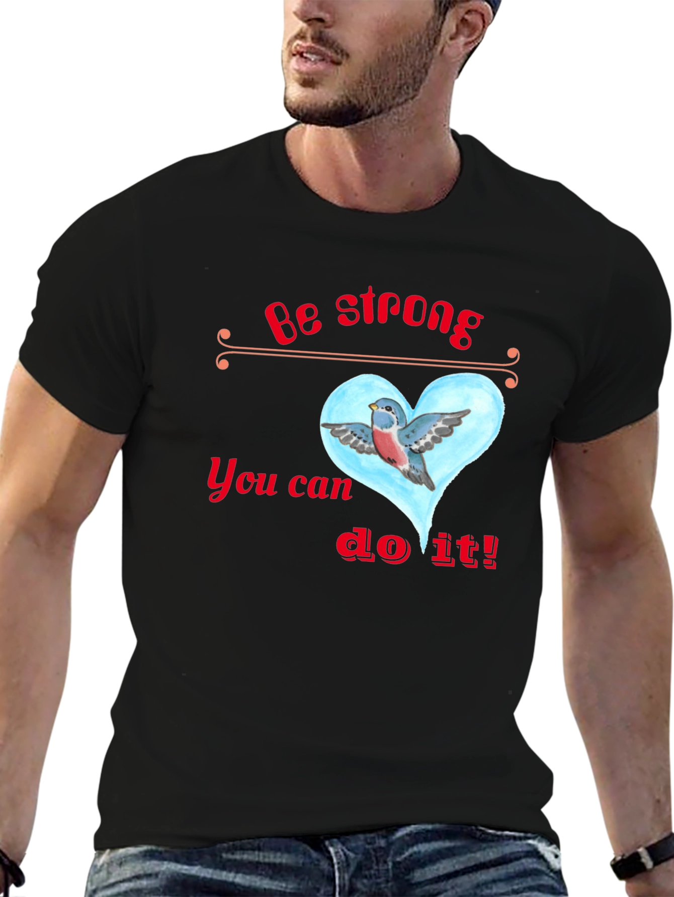 Inspirational Bird Heart Graphic Tee - Be Strong T-Shirt