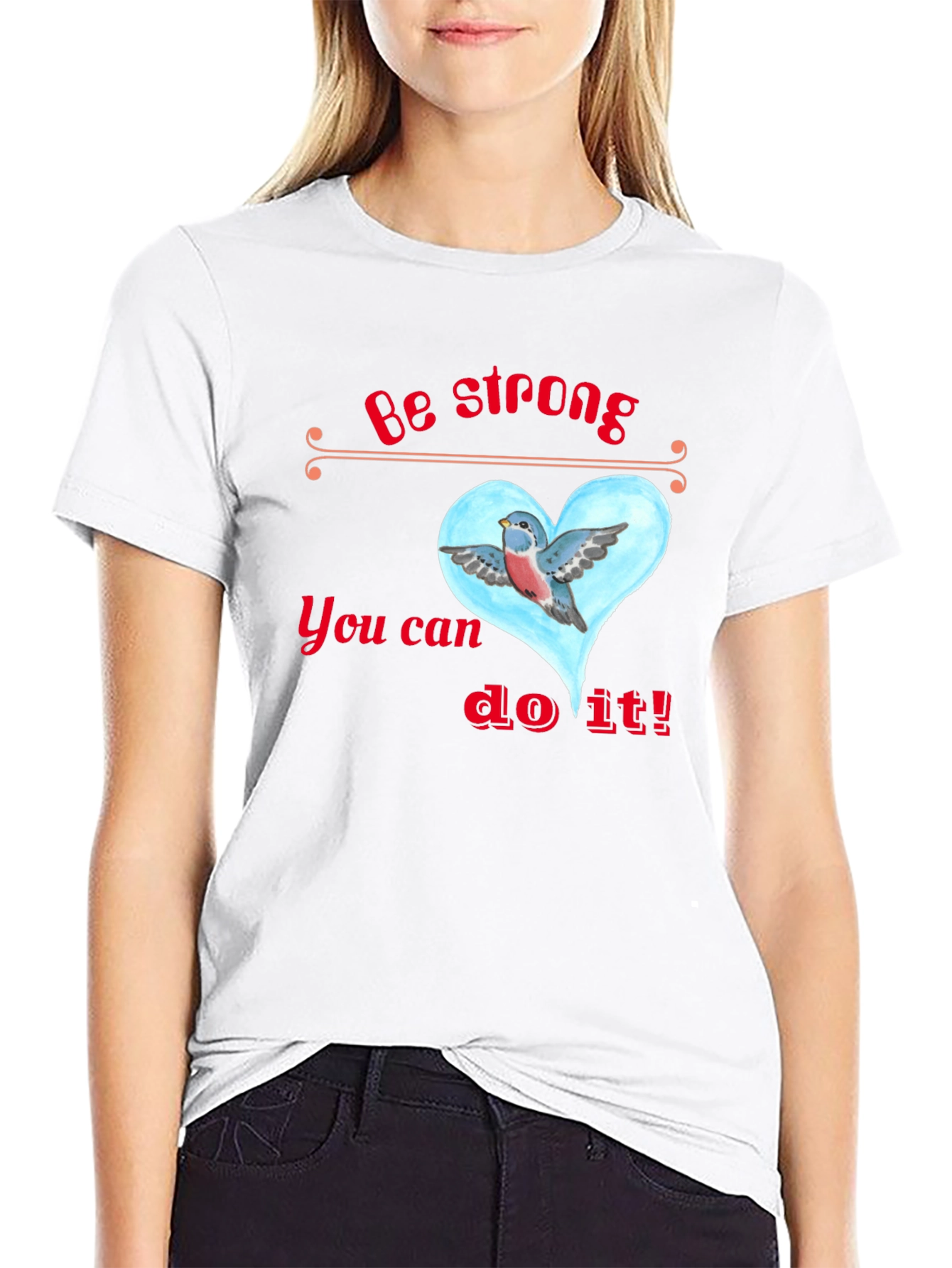 Inspirational Bird Heart Graphic Tee - Be Strong T-Shirt