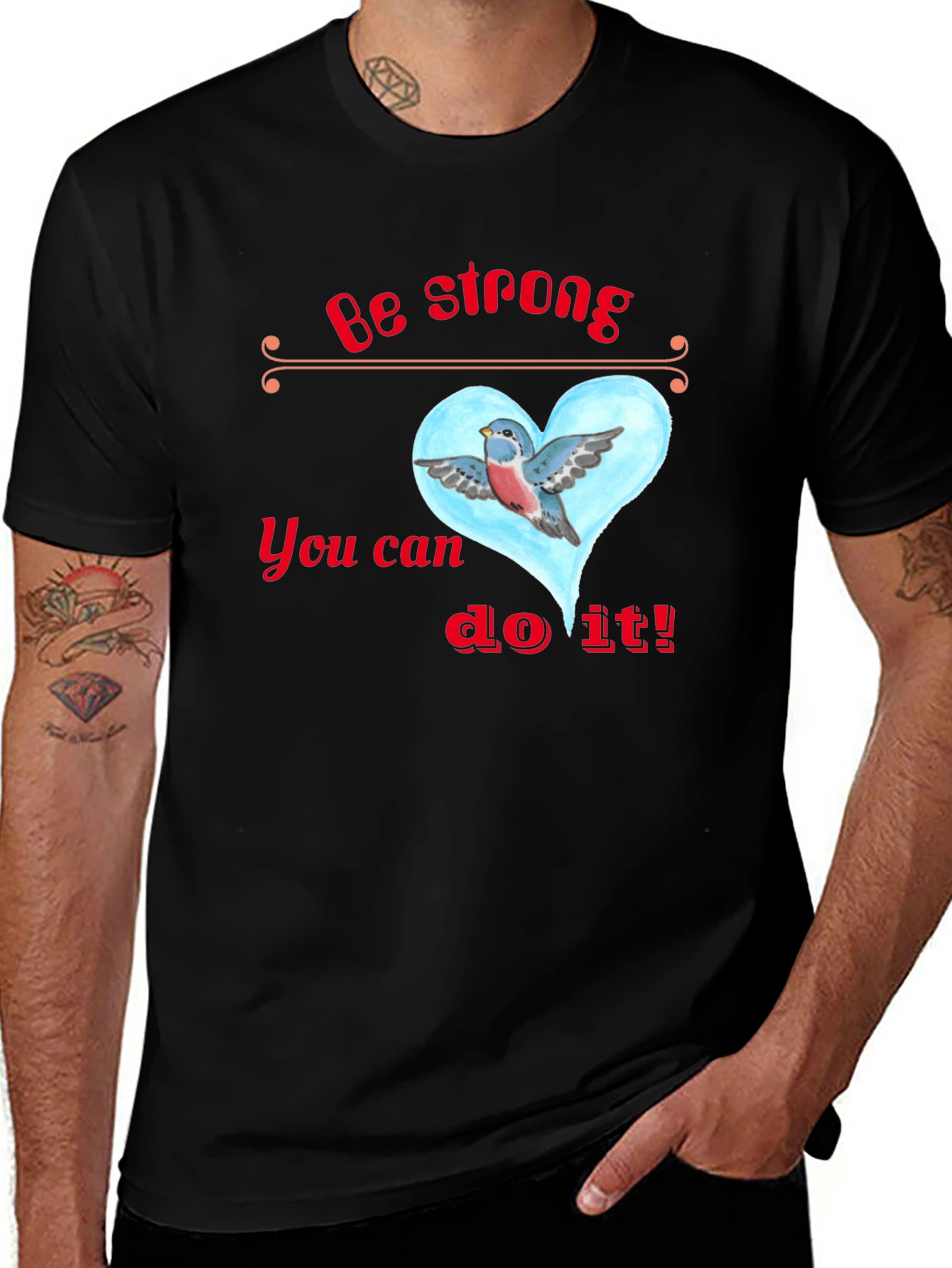Inspirational Bird Heart Graphic Tee - Be Strong T-Shirt