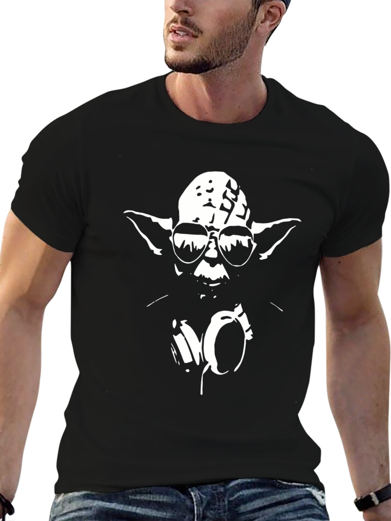 DJ Yoda Black T-Shirt with Headphones and Sunglasses