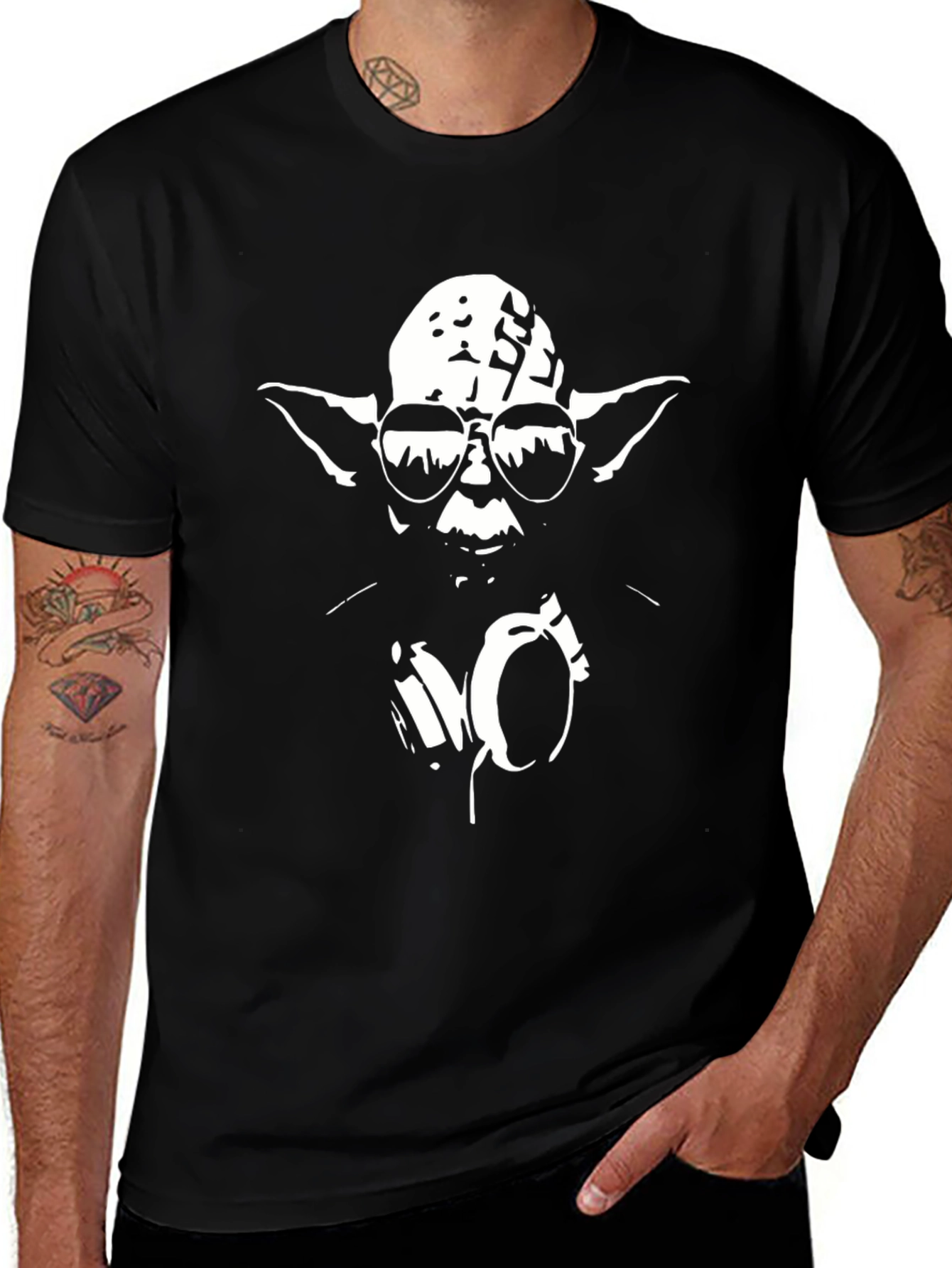DJ Yoda Black T-Shirt with Headphones and Sunglasses
