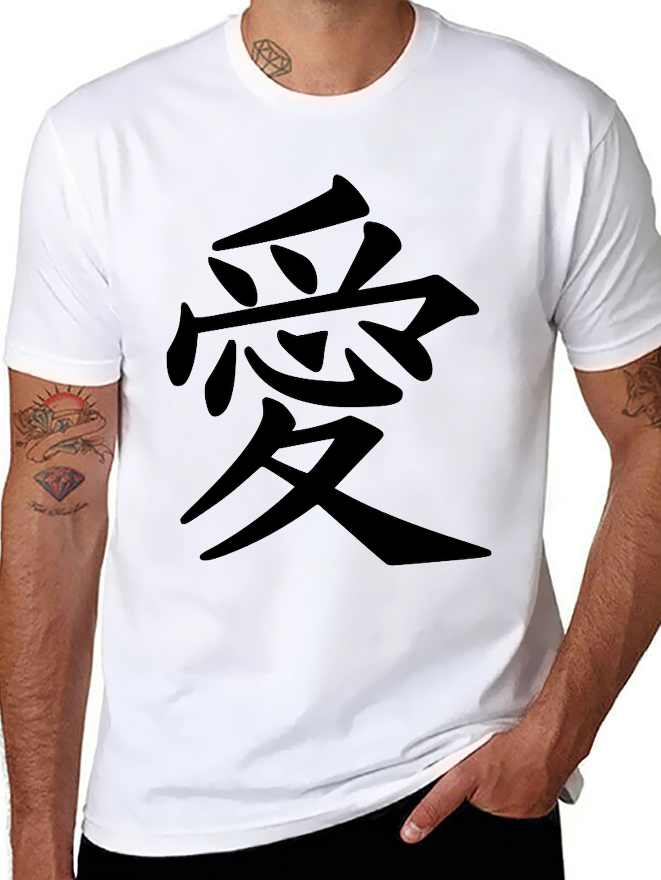 Mens Black T-Shirt with Japanese Kanji
