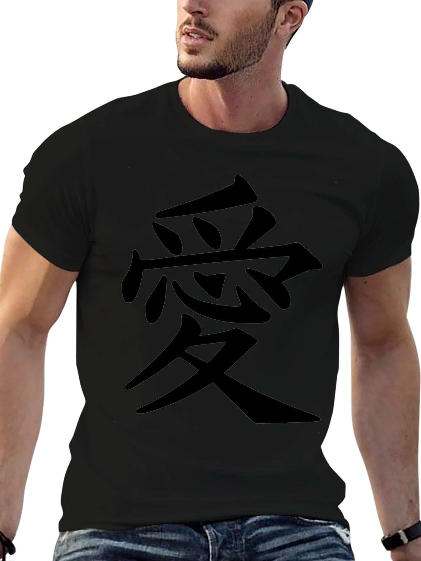 Mens Black T-Shirt with Japanese Kanji