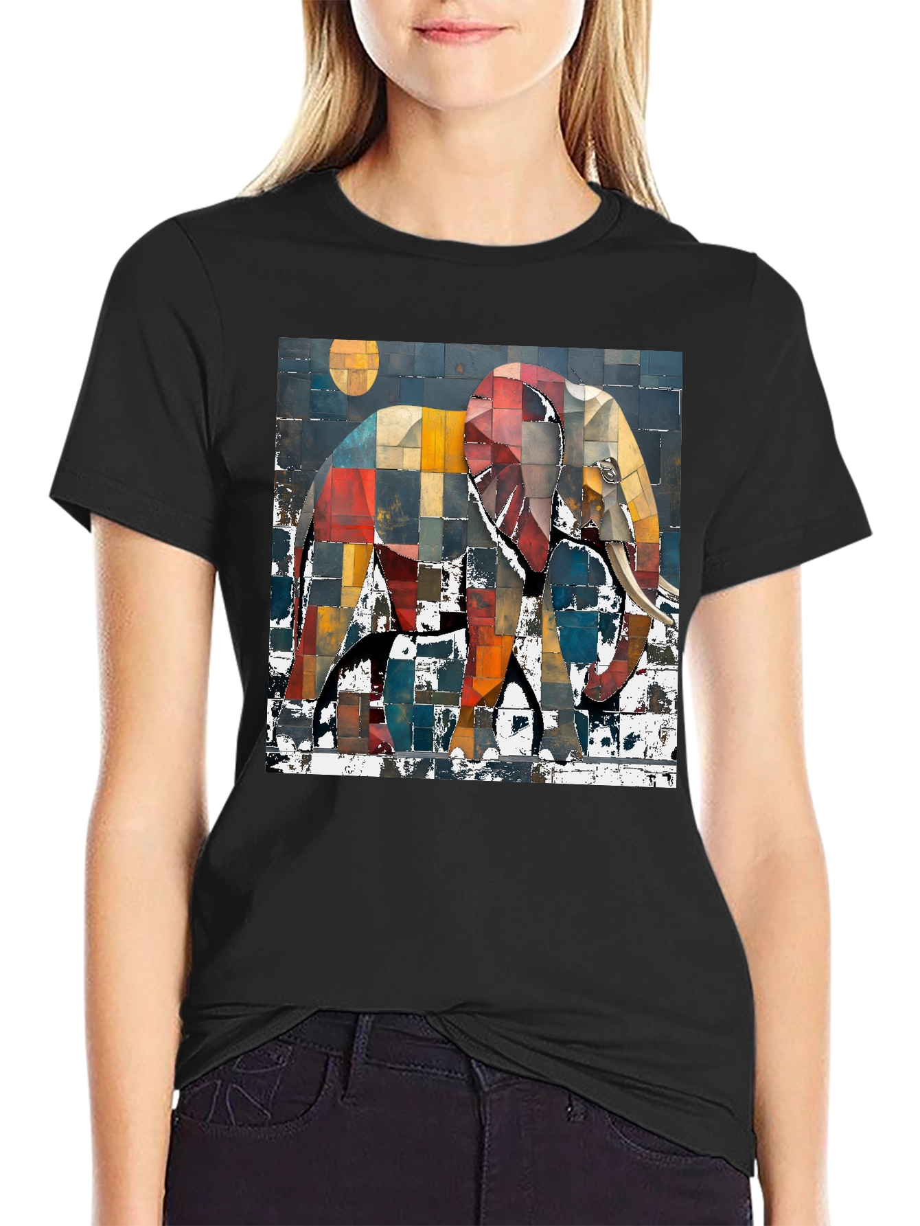Abstract Elephant Graphic Print T-Shirt
