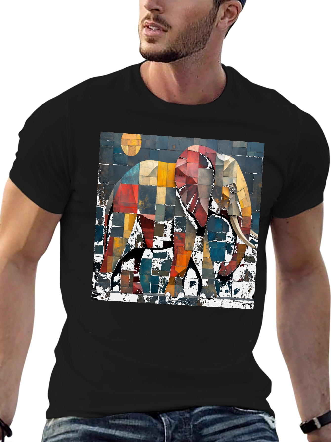 Abstract Elephant Graphic Print T-Shirt