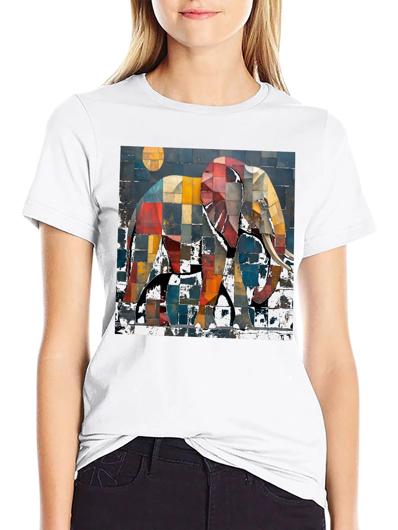 Abstract Elephant Graphic Print T-Shirt