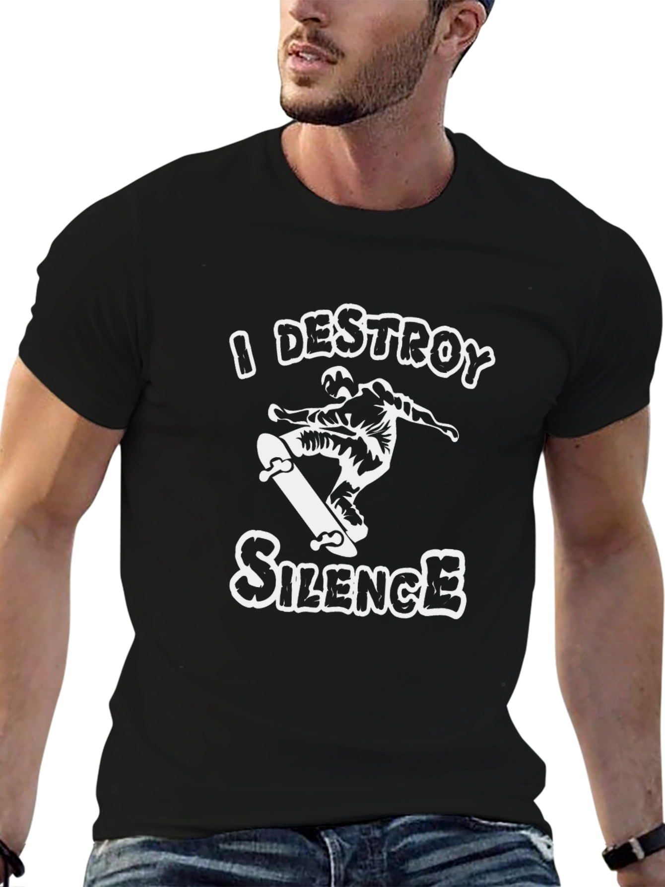 I Destroy Silence Skateboarder Graphic Tee