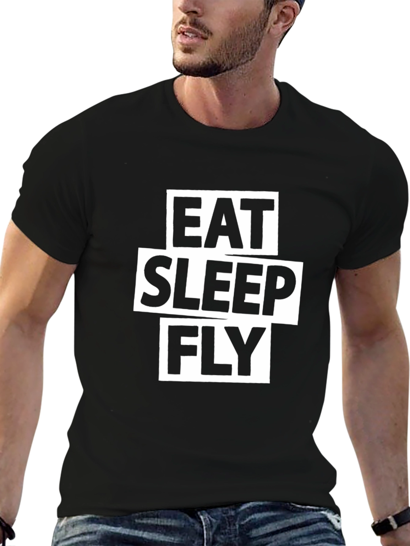 Eat Sleep Fly Graphic Tee - Black Cotton T-Shirt