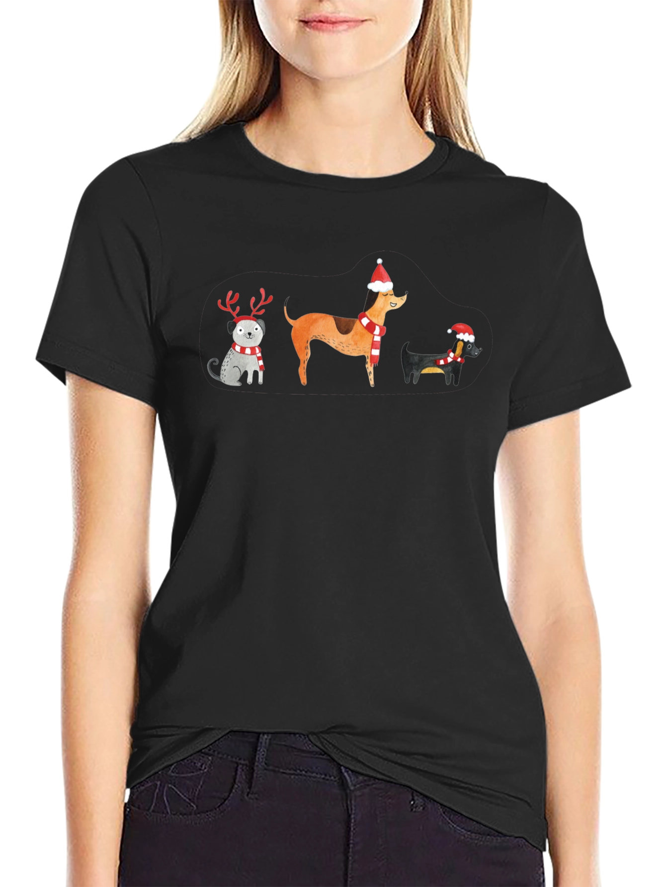 Festive Holiday Dogs Graphic T-Shirt