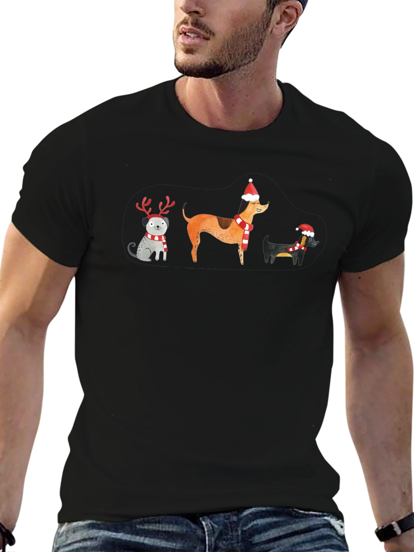 Festive Holiday Dogs Graphic T-Shirt