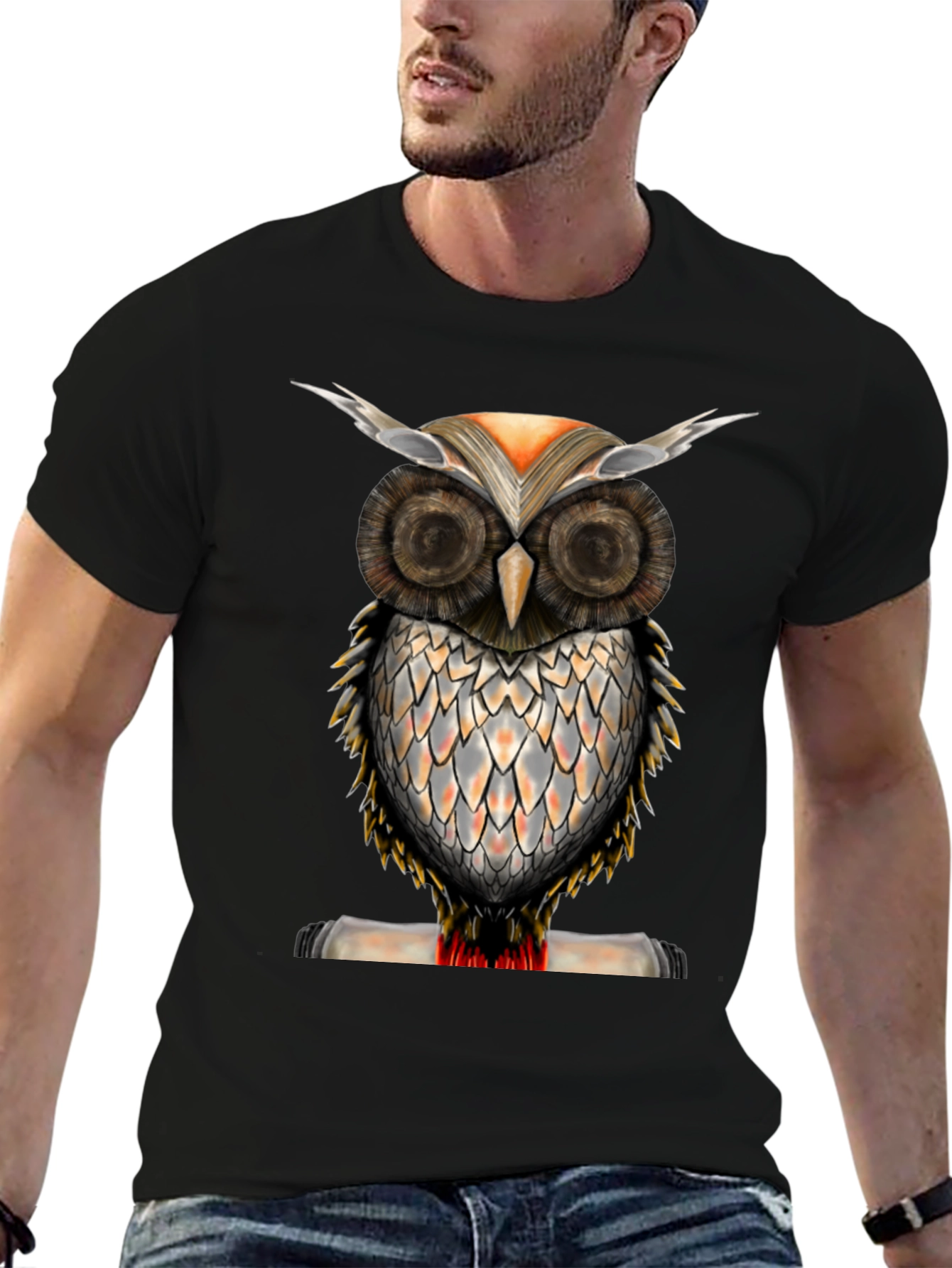 Owl Graphic Print Crew Neck T-Shirt