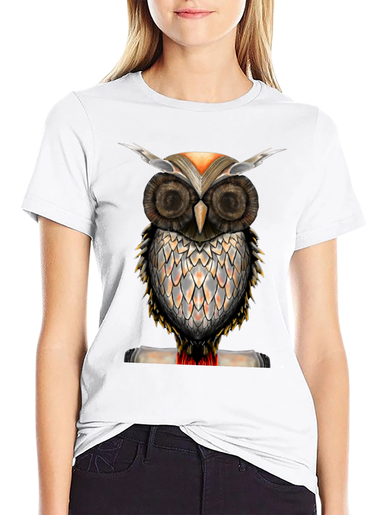 Owl Graphic Print Crew Neck T-Shirt