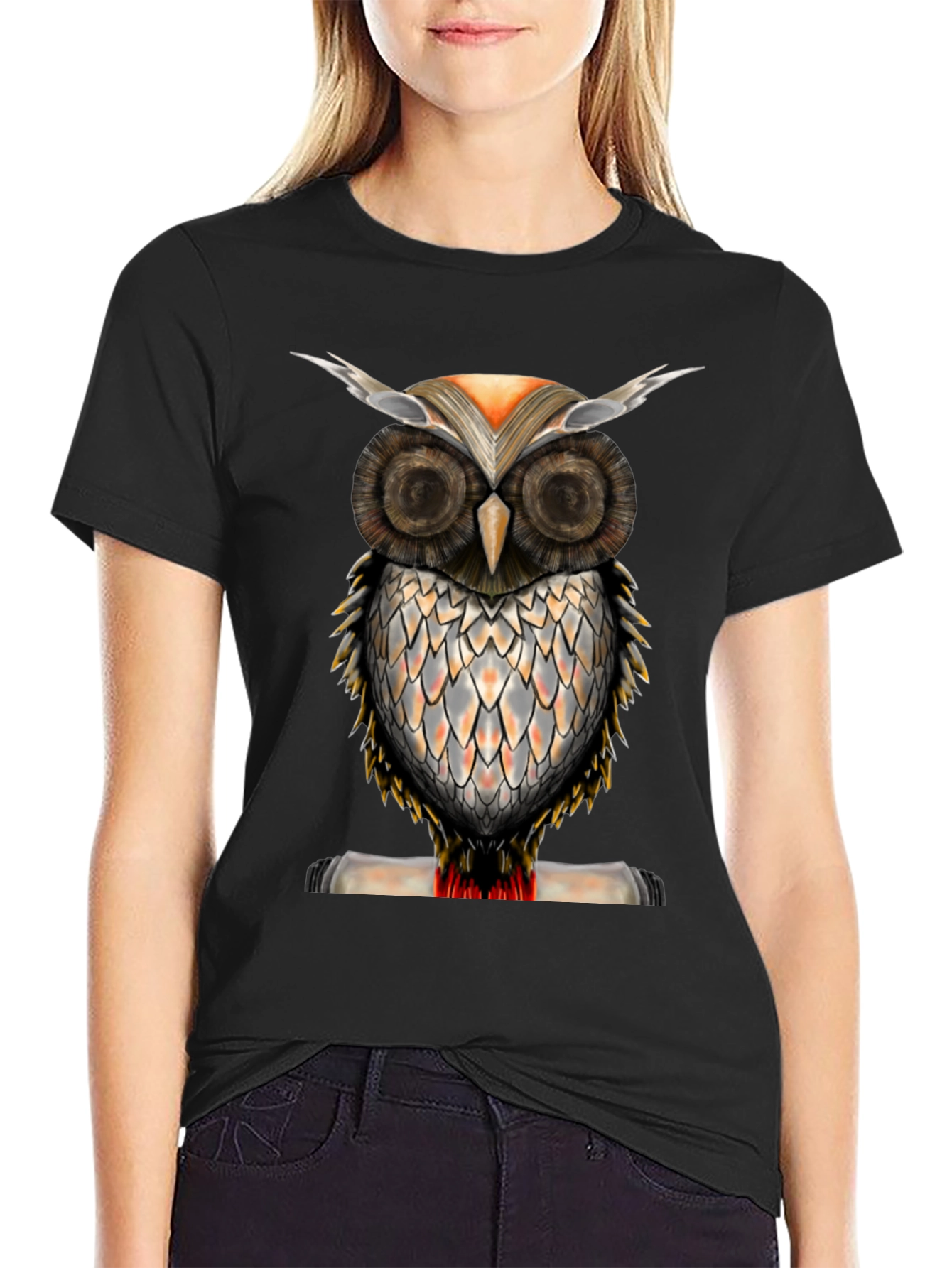 Owl Graphic Print Crew Neck T-Shirt