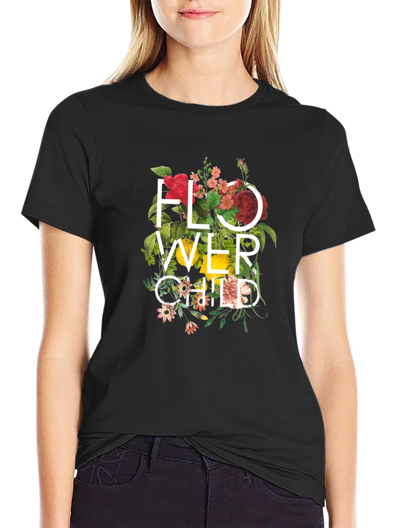 Flower Child Graphic Print T-Shirt - Black