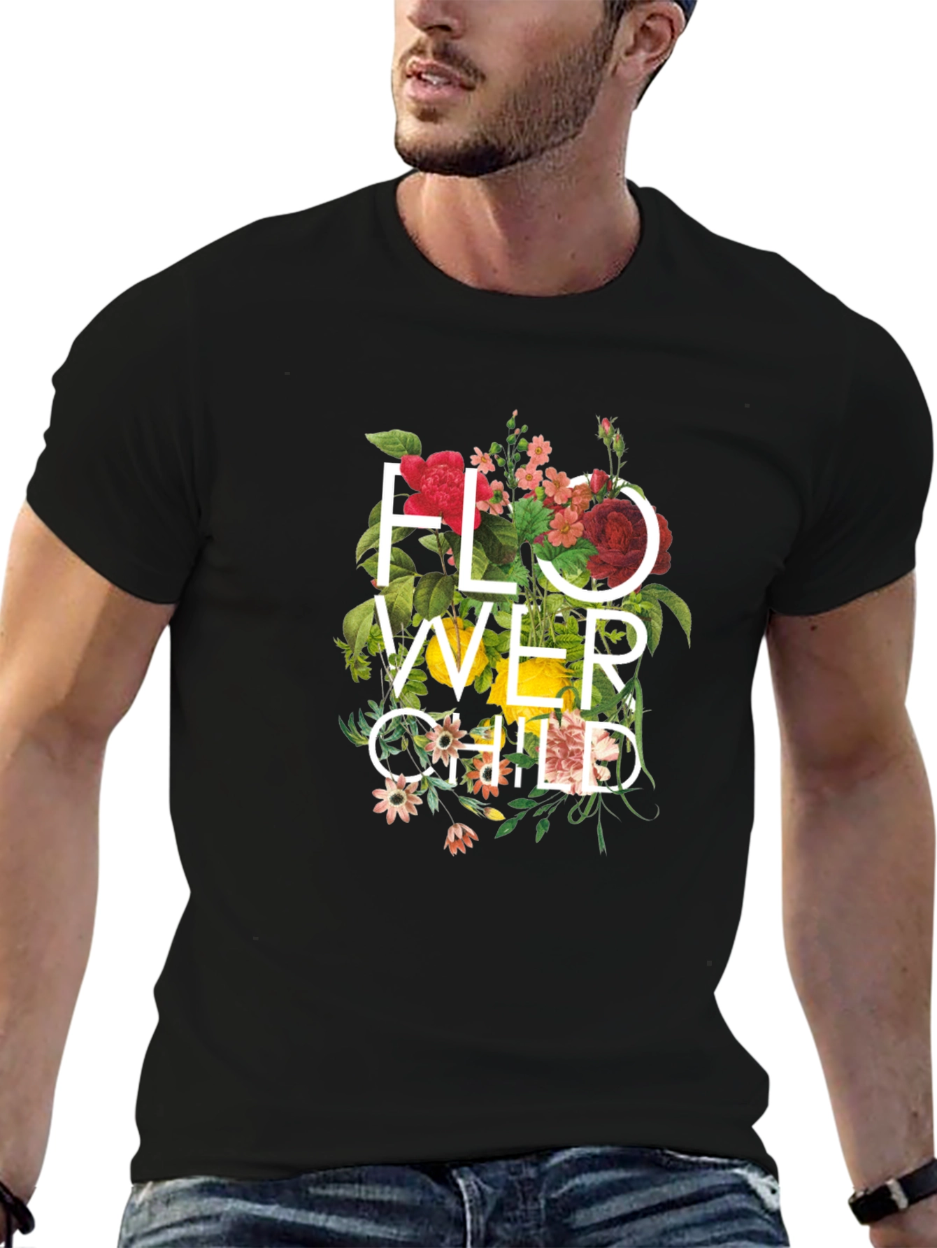 Flower Child Graphic Print T-Shirt - Black