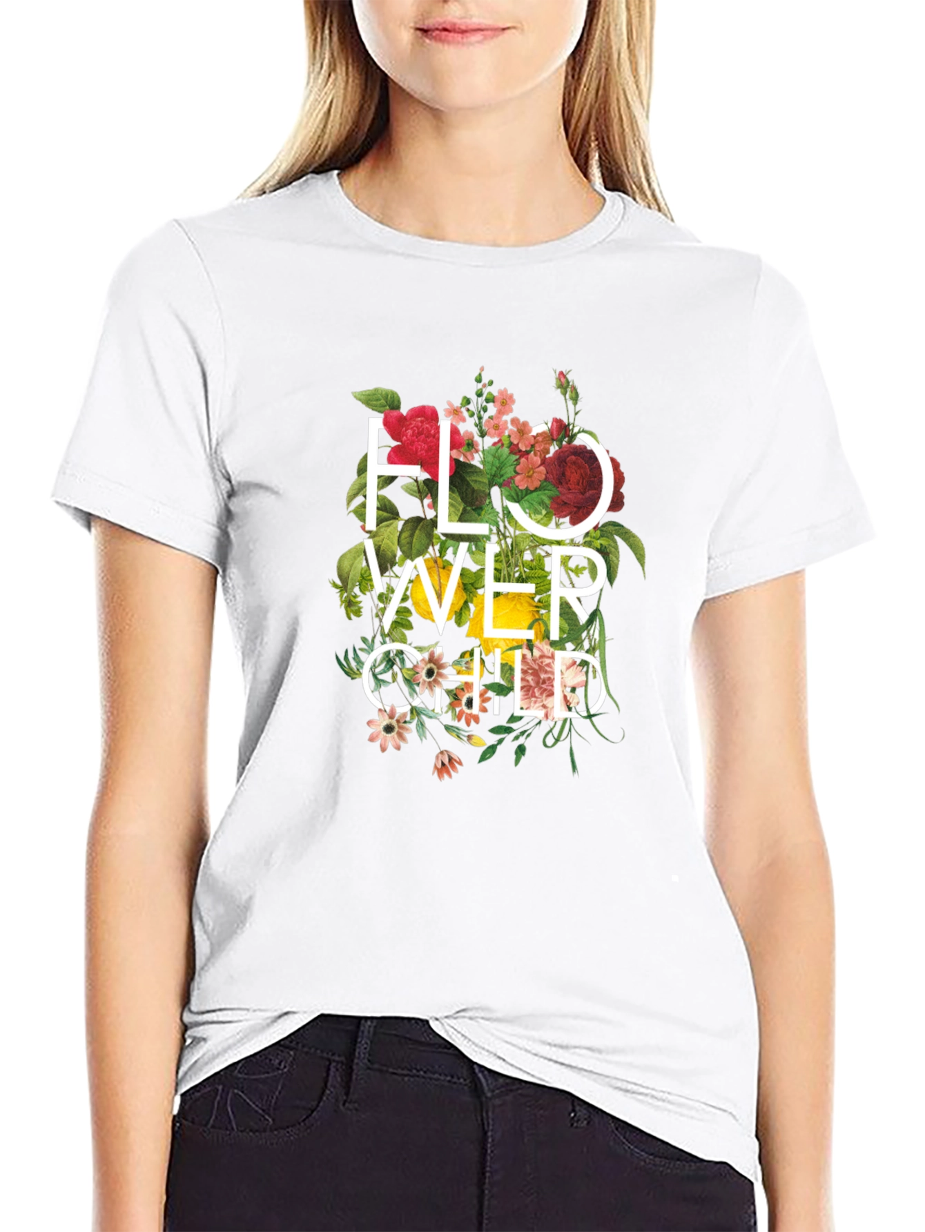 Flower Child Graphic Print T-Shirt - Black