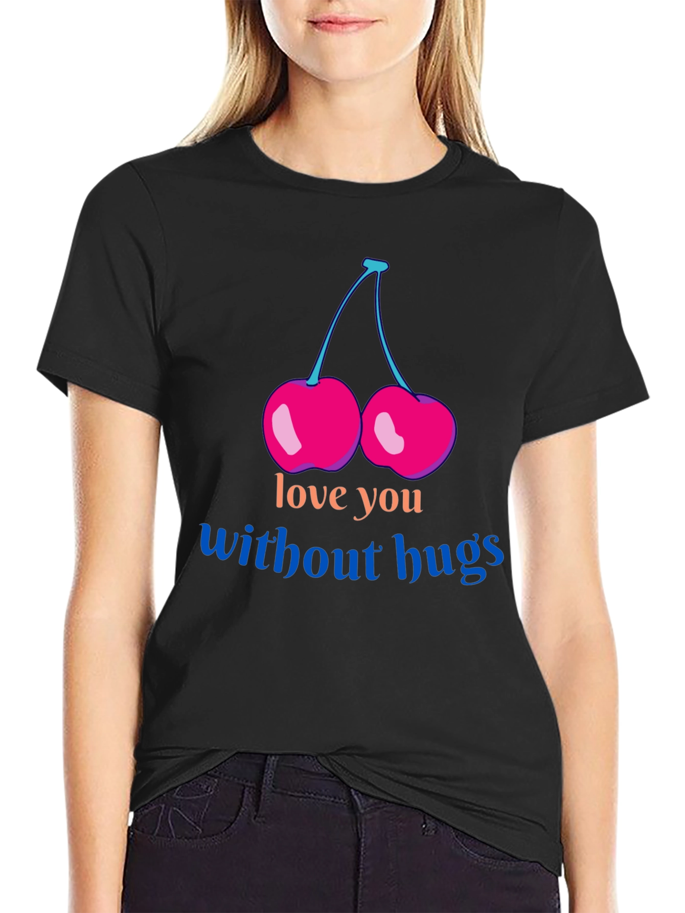 Love You Without Hugs Cherry Graphic Tee - Black