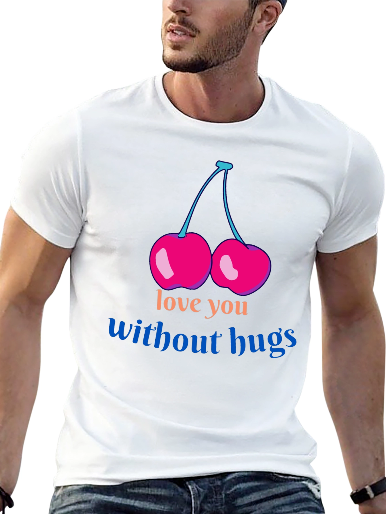 Love You Without Hugs Cherry Graphic Tee - Black
