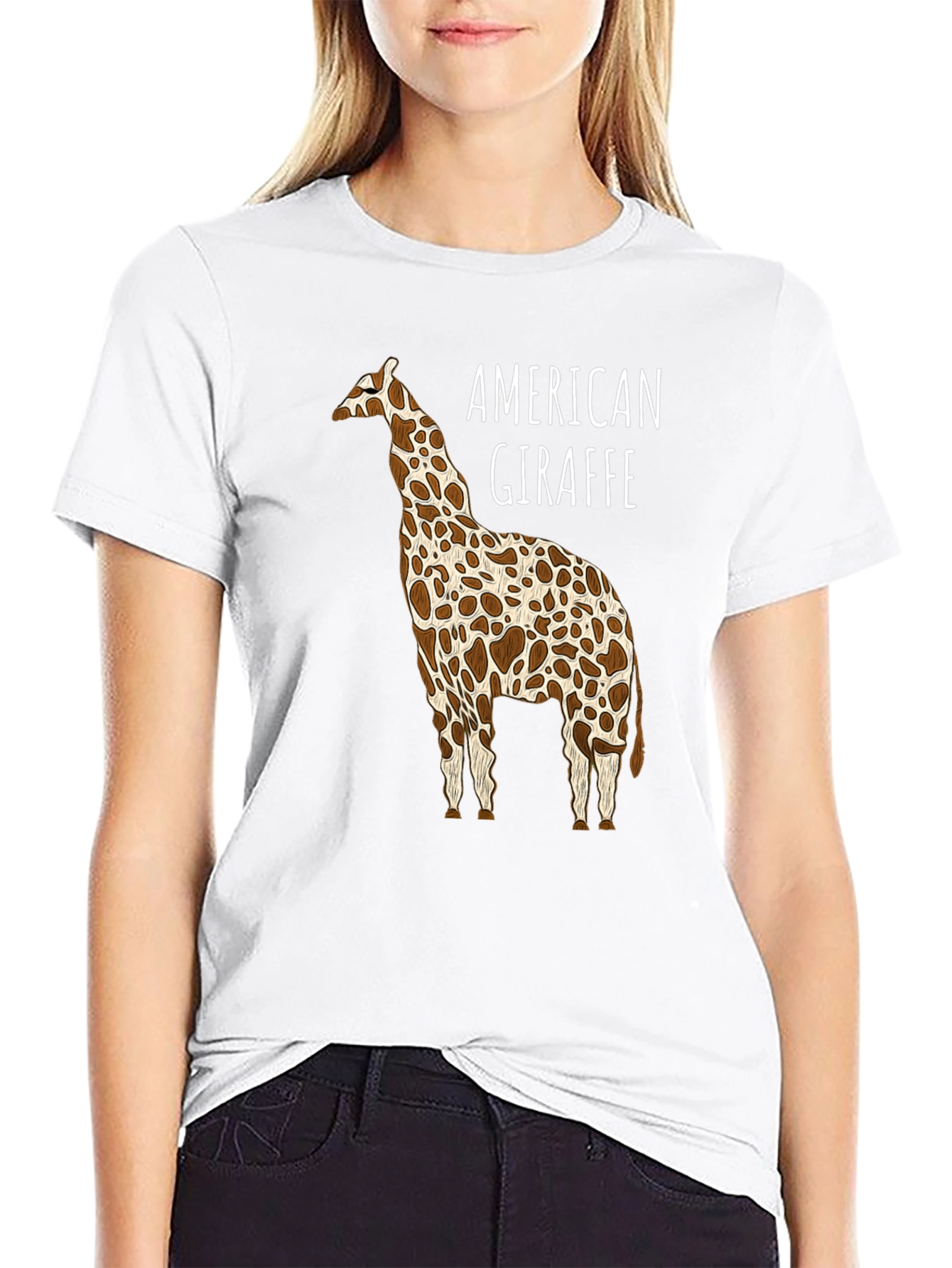 American Giraffe Graphic Tee - Black Cotton T-Shirt