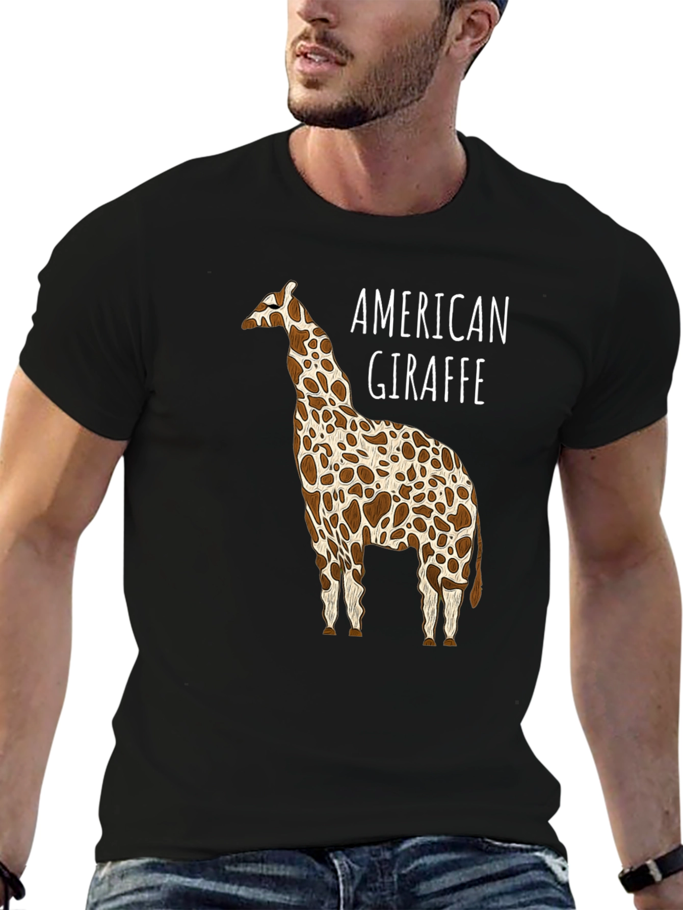 American Giraffe Graphic Tee - Black Cotton T-Shirt