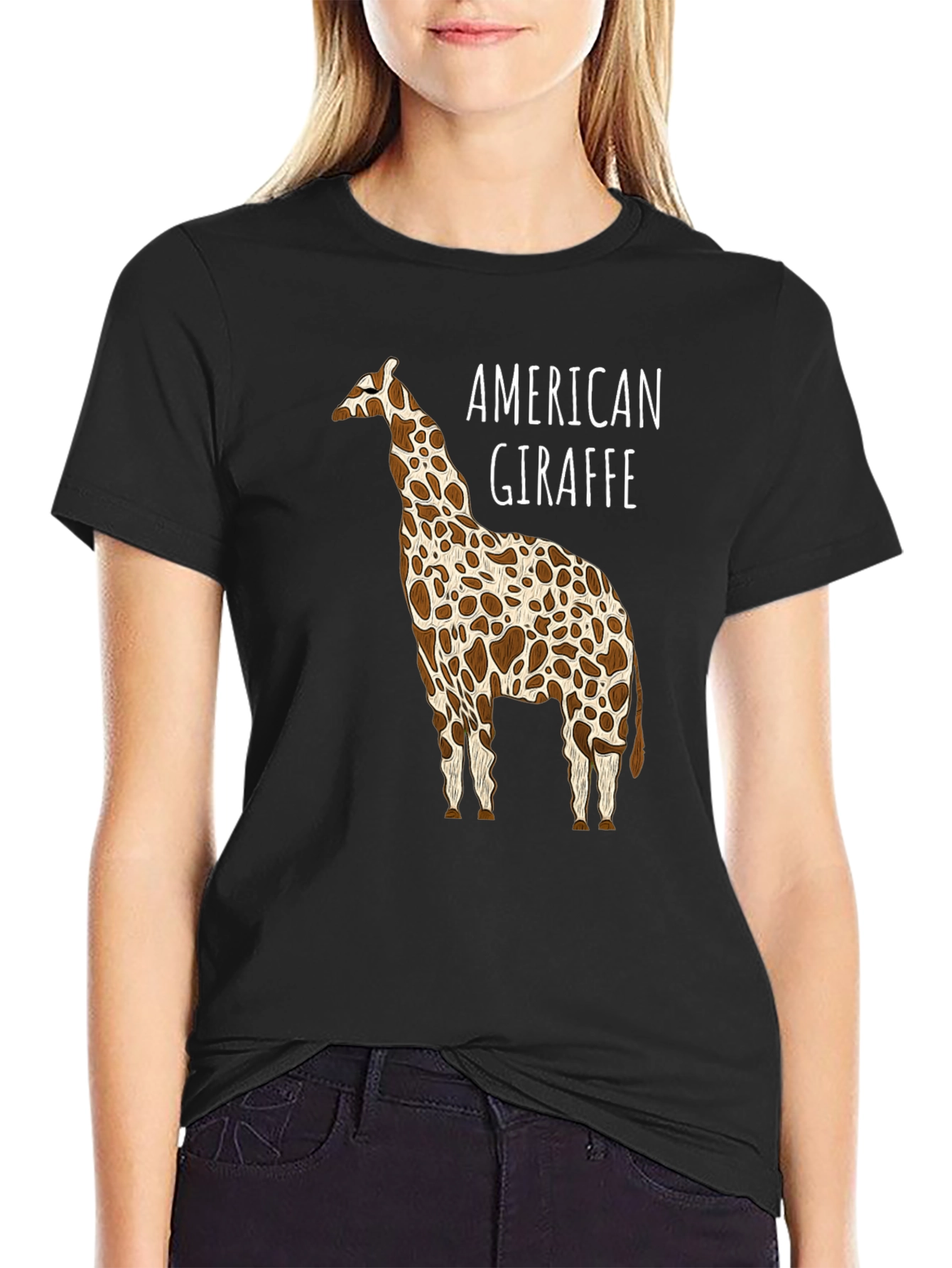 American Giraffe Graphic Tee - Black Cotton T-Shirt