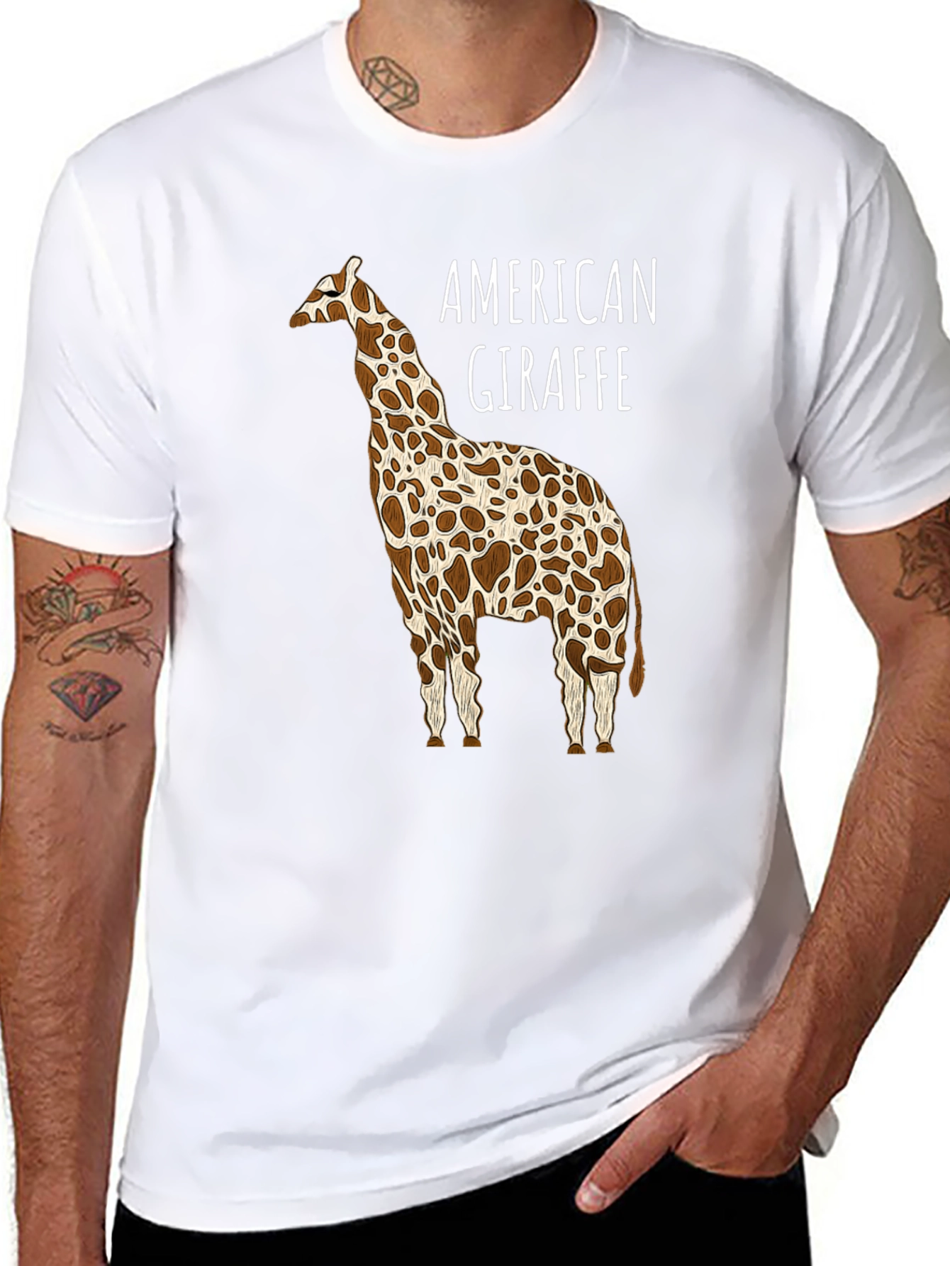 American Giraffe Graphic Tee - Black Cotton T-Shirt