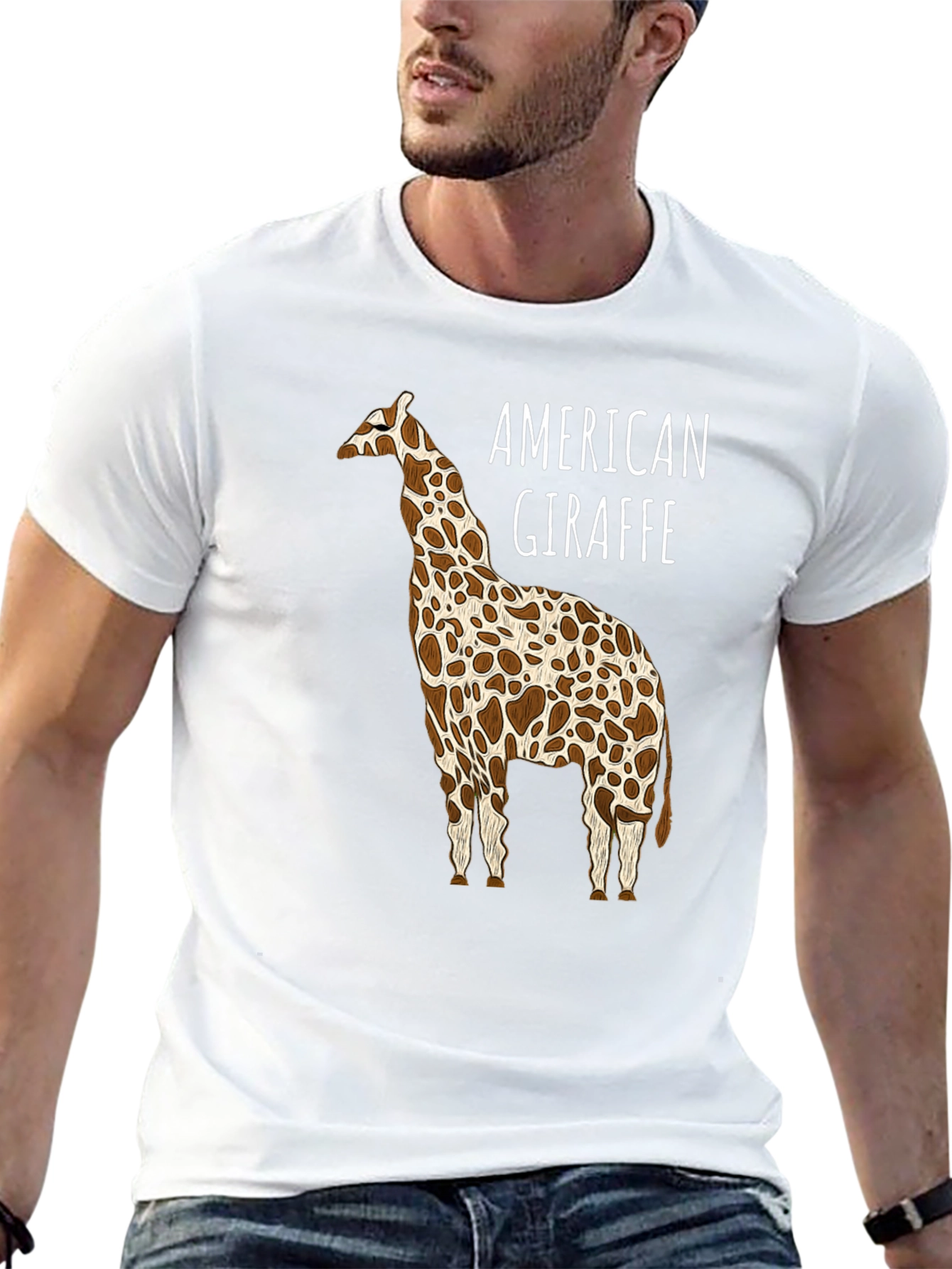 American Giraffe Graphic Tee - Black Cotton T-Shirt