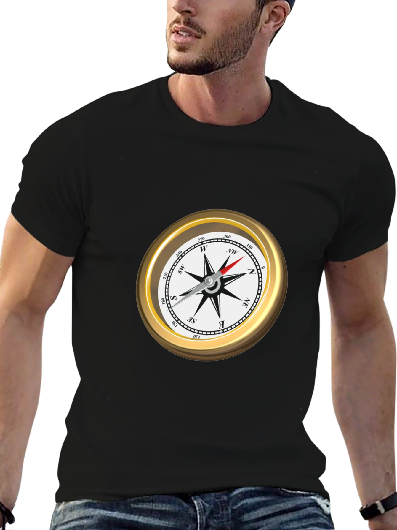 Compass Graphic T-Shirt - Black Short Sleeve Tee