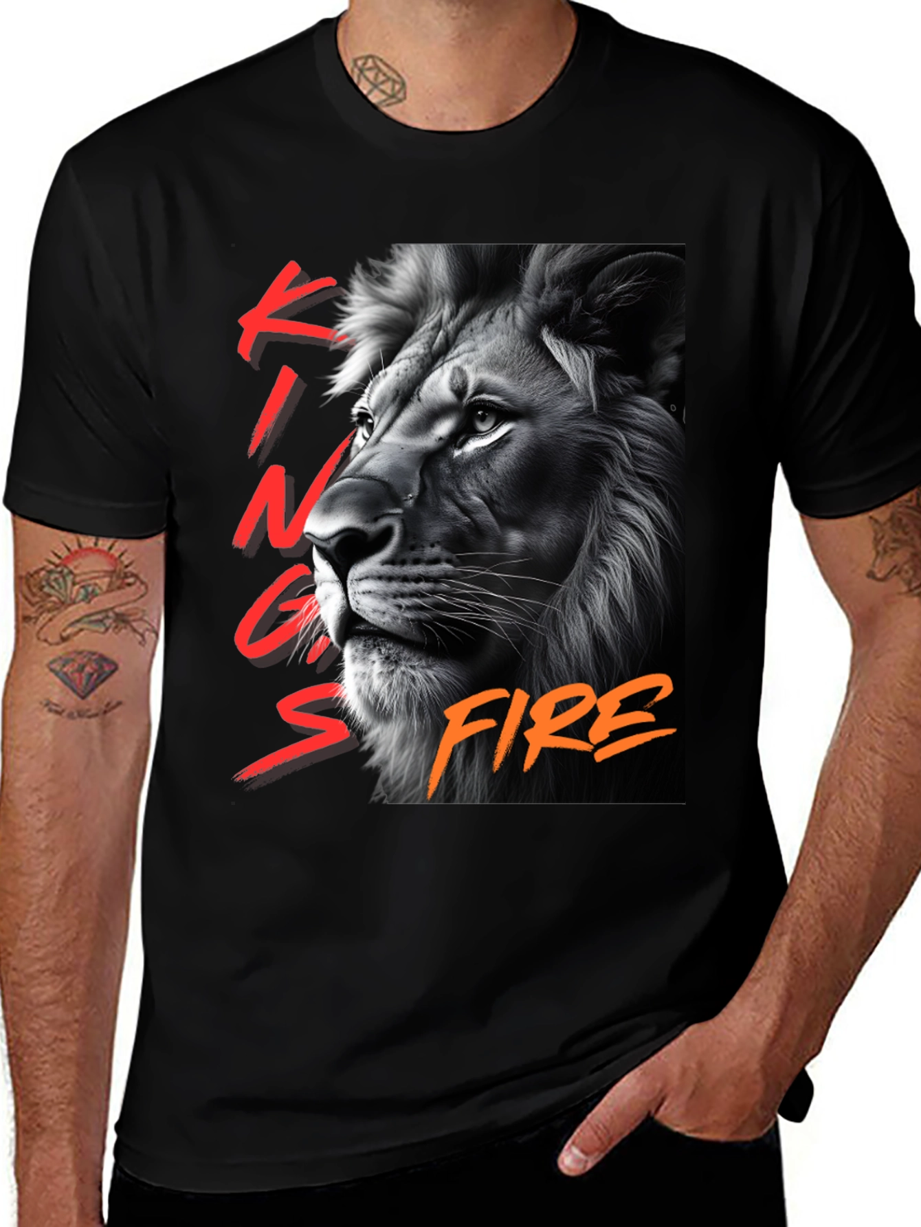 Kings Fire Lion Graphic T-Shirt - Black