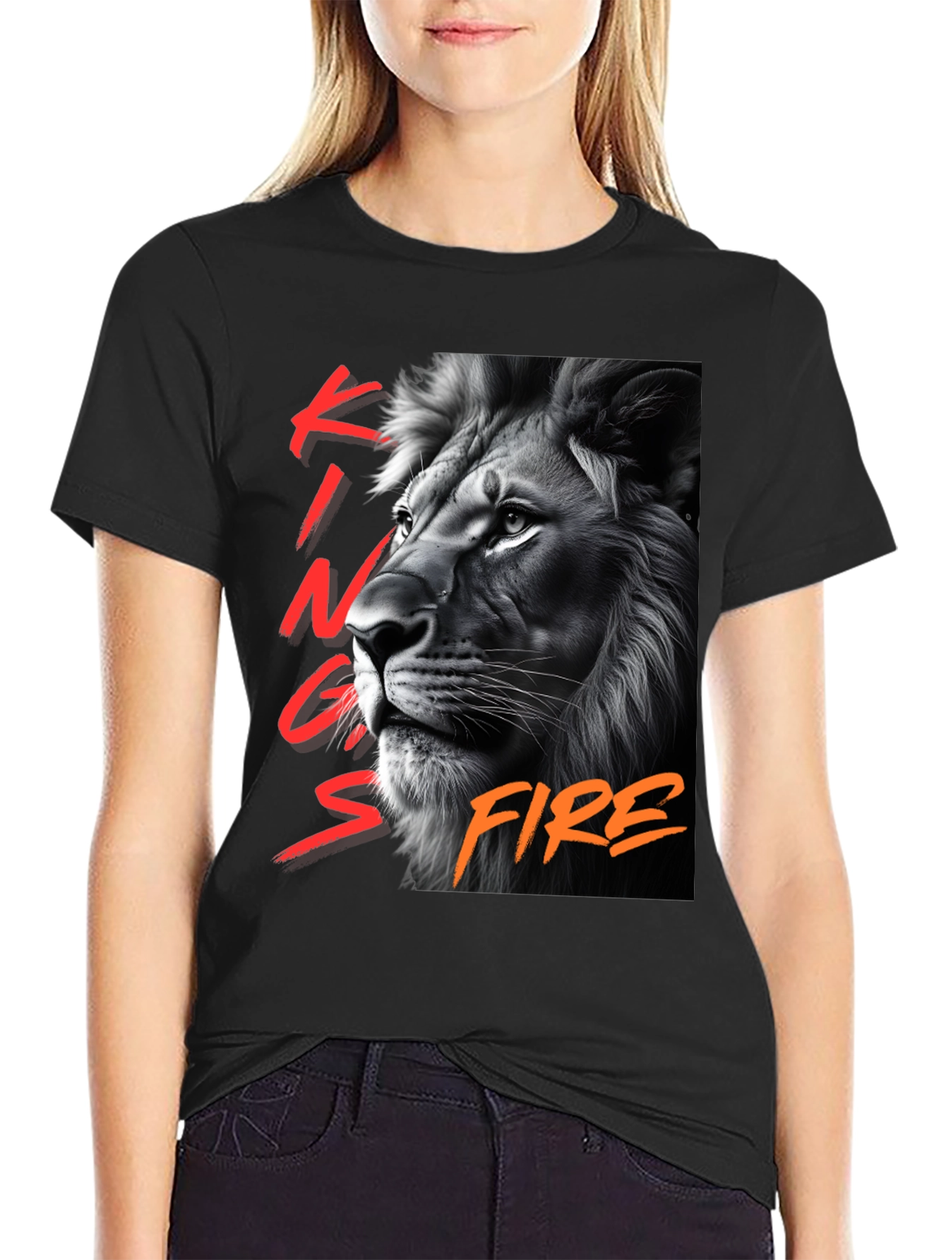Kings Fire Lion Graphic T-Shirt - Black