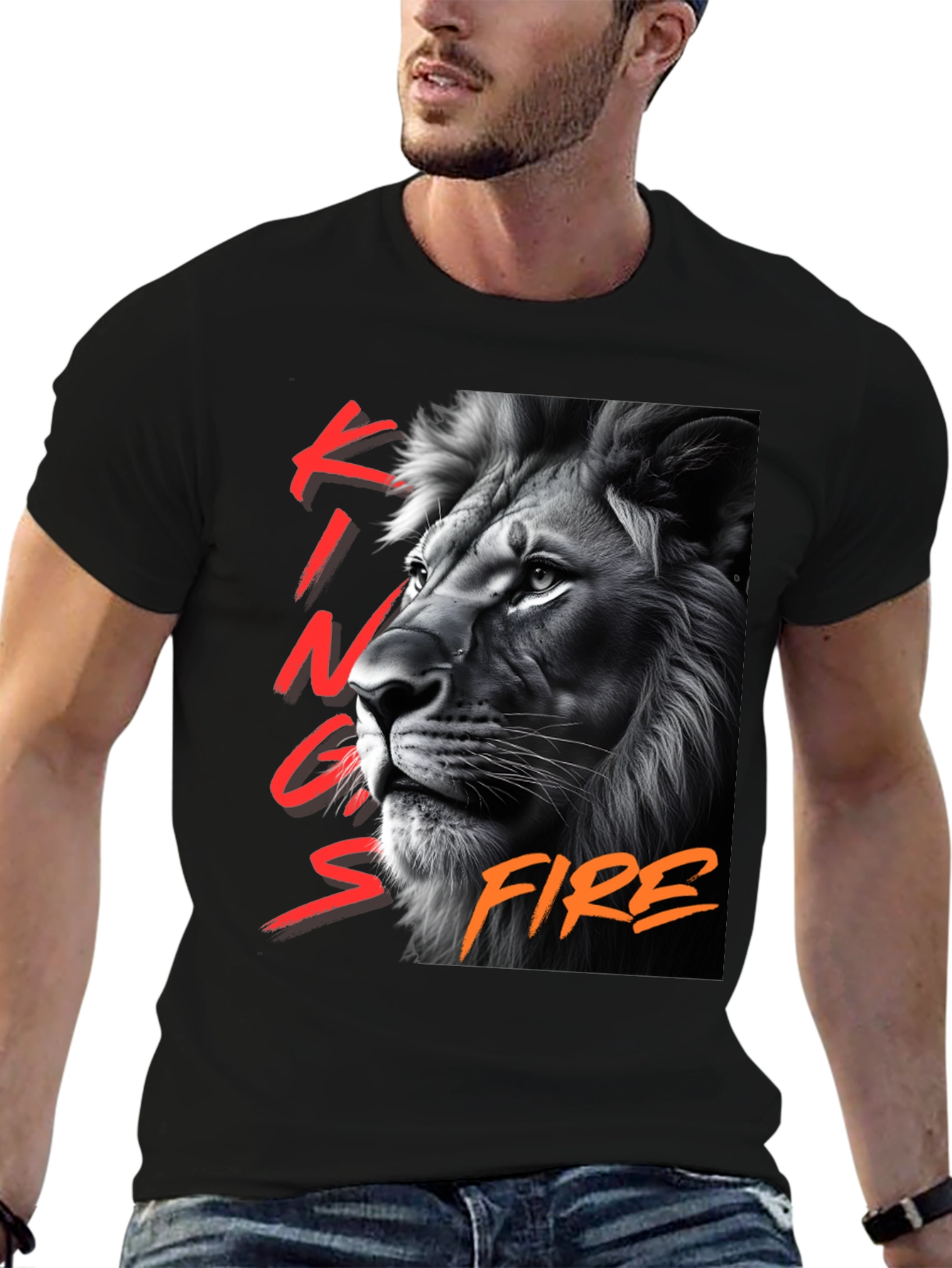 Kings Fire Lion Graphic T-Shirt - Black